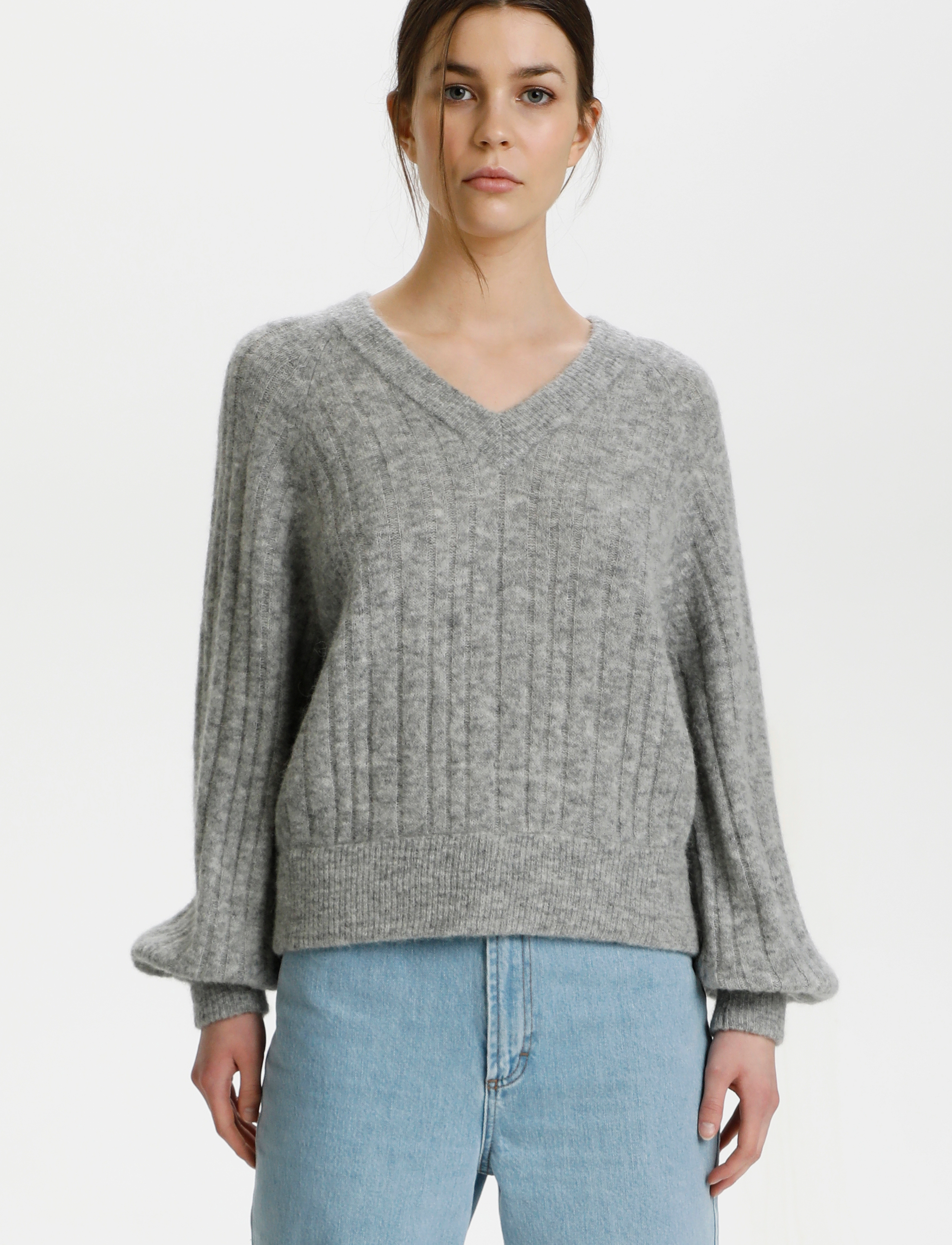 Gestuz - AlphaGZ R V-pullover - high-rise grey melange - 2