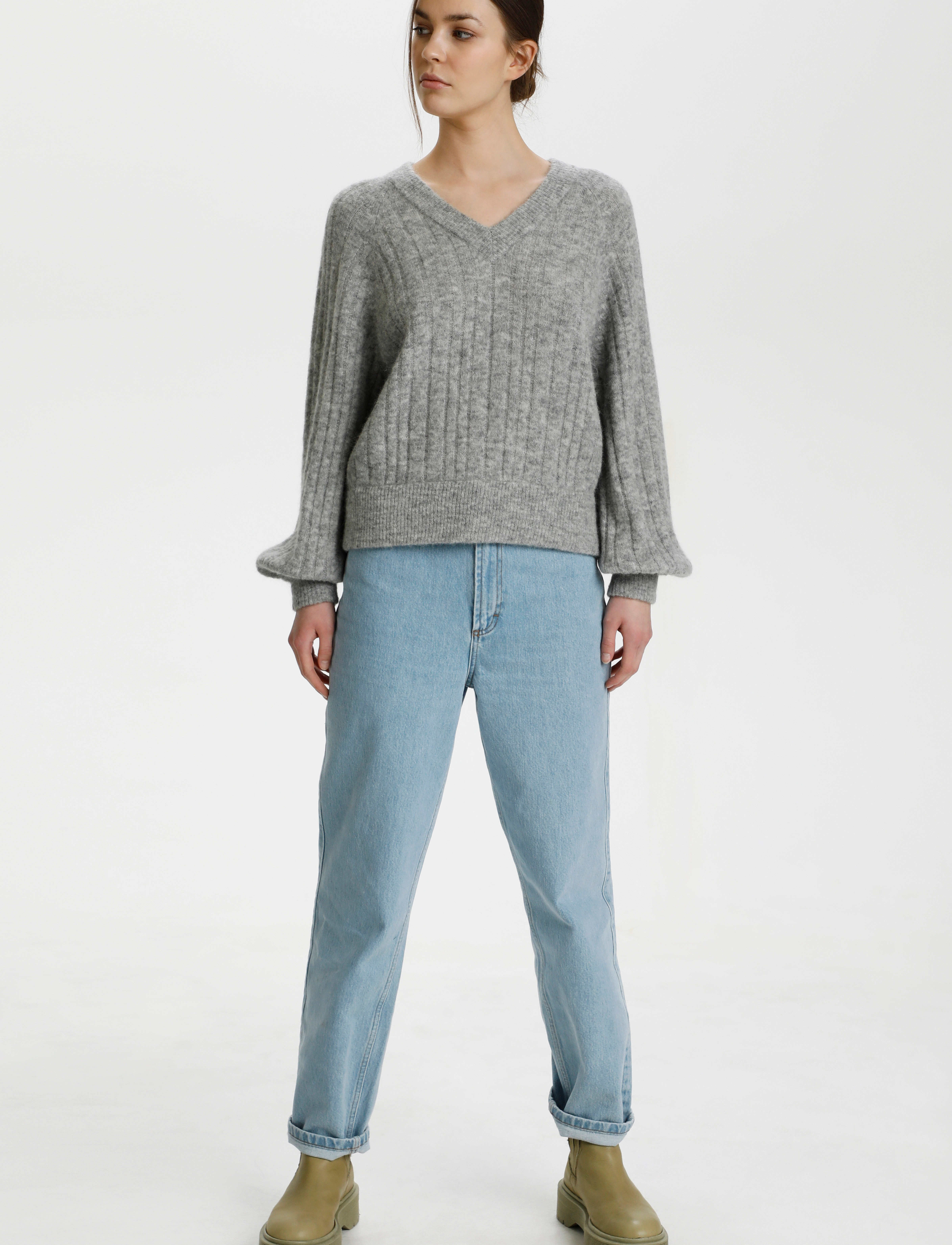 Gestuz - AlphaGZ R V-pullover - high-rise grey melange - 3
