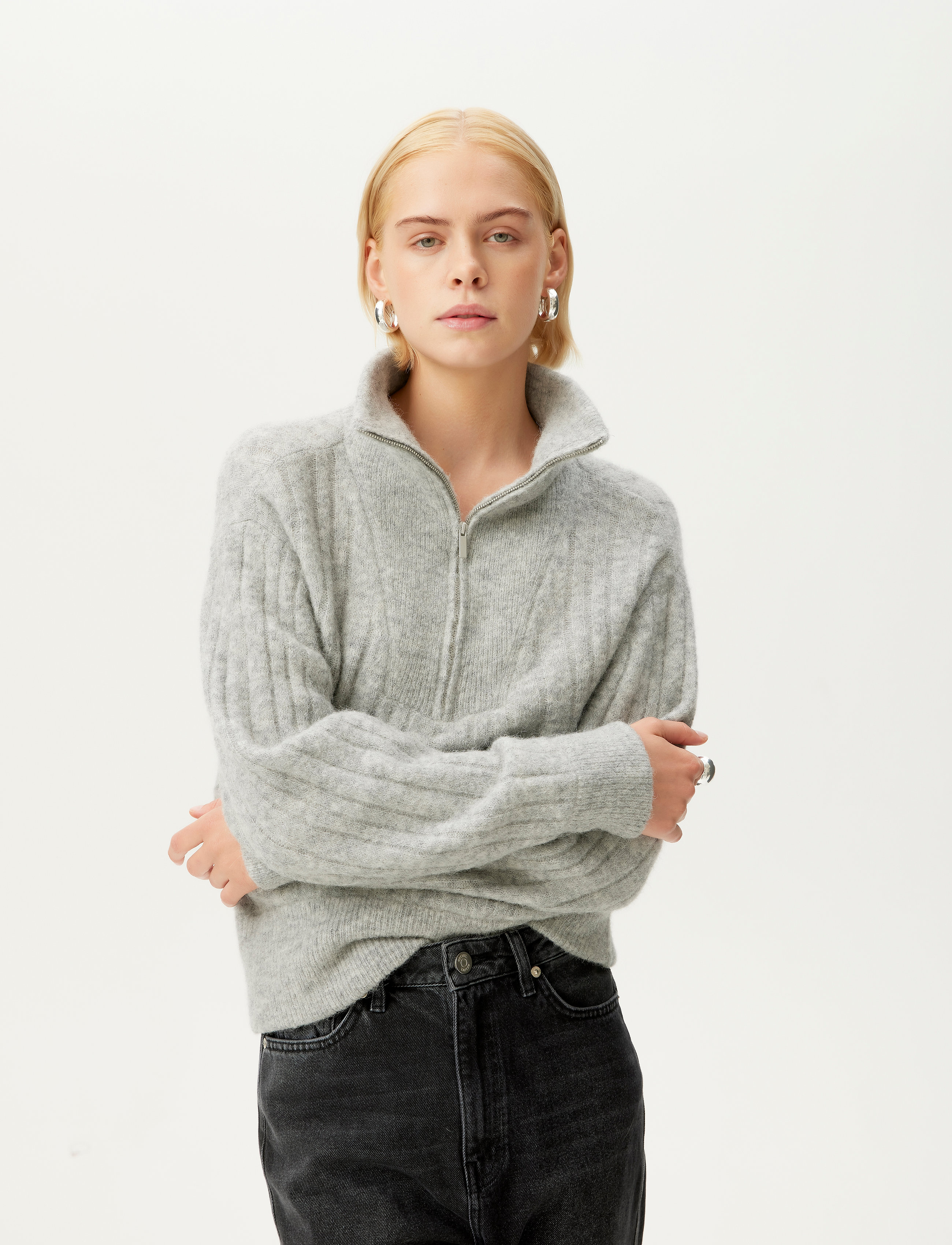 Gestuz - AlphaGZ R zipper pullover - high-rise grey melange - 4