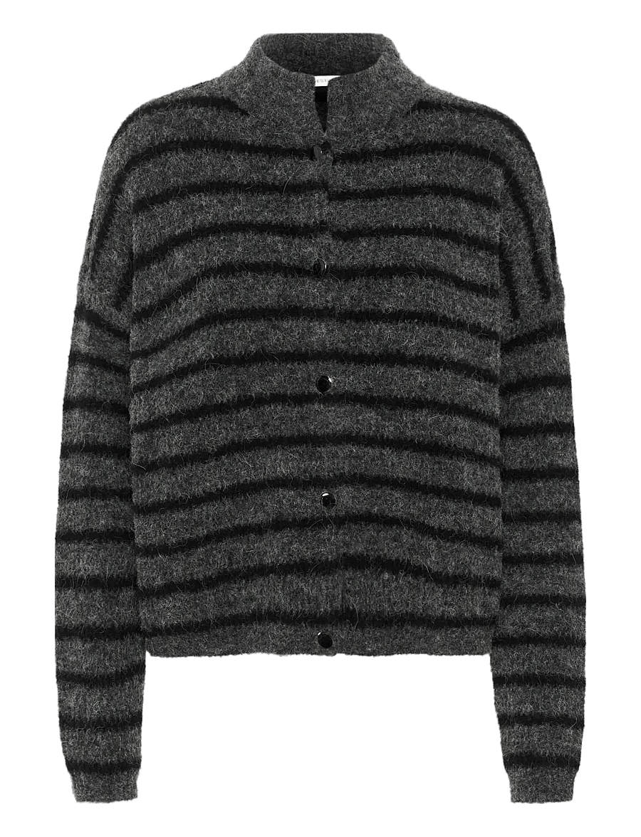 Gestuz - AlphaGZ short cardigan NOOS - cardigans - charcoal black striped - 1
