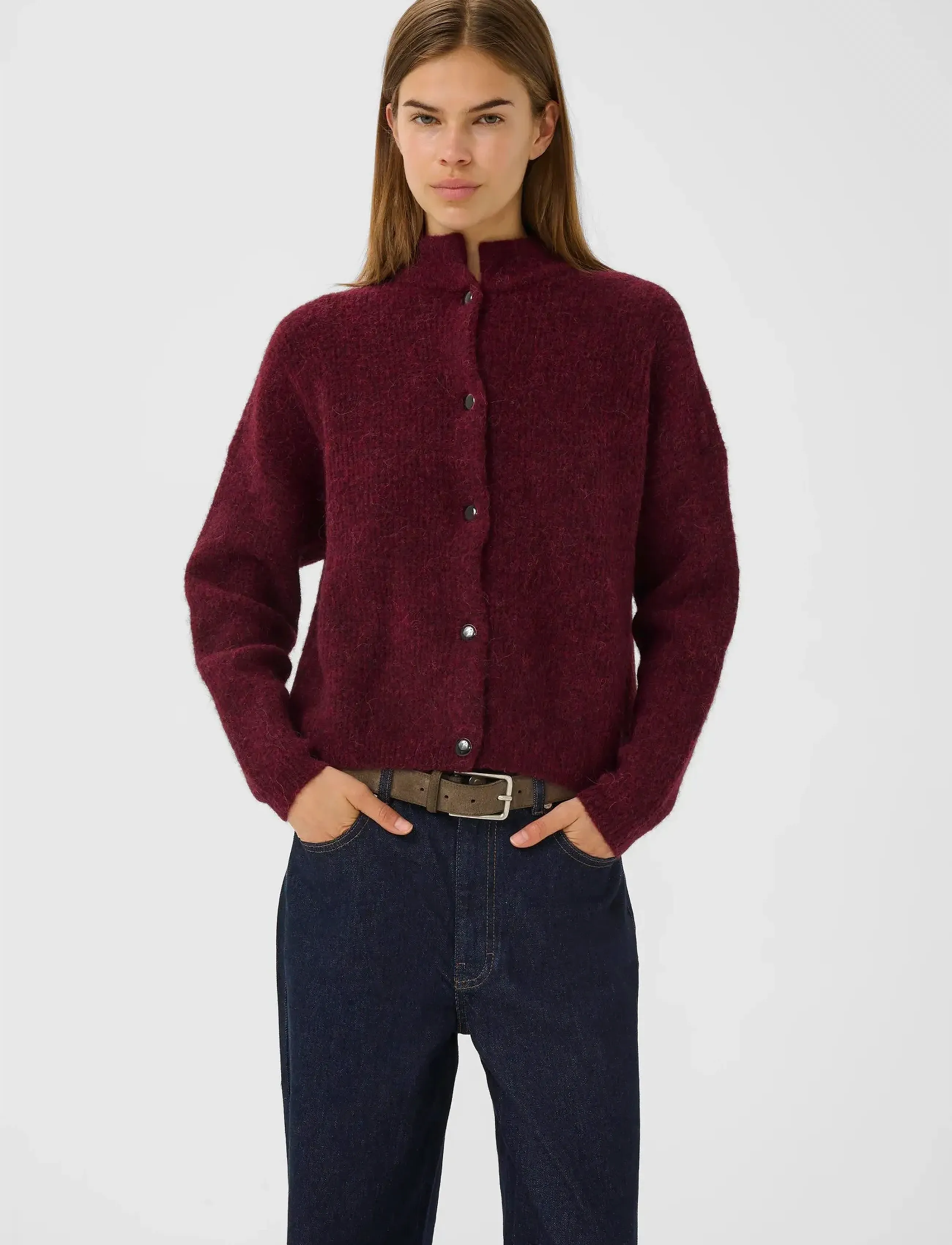 Gestuz Alphagz Short Cardigan, L, Knitwear, Burgunderrot - Cardigans, Frauen