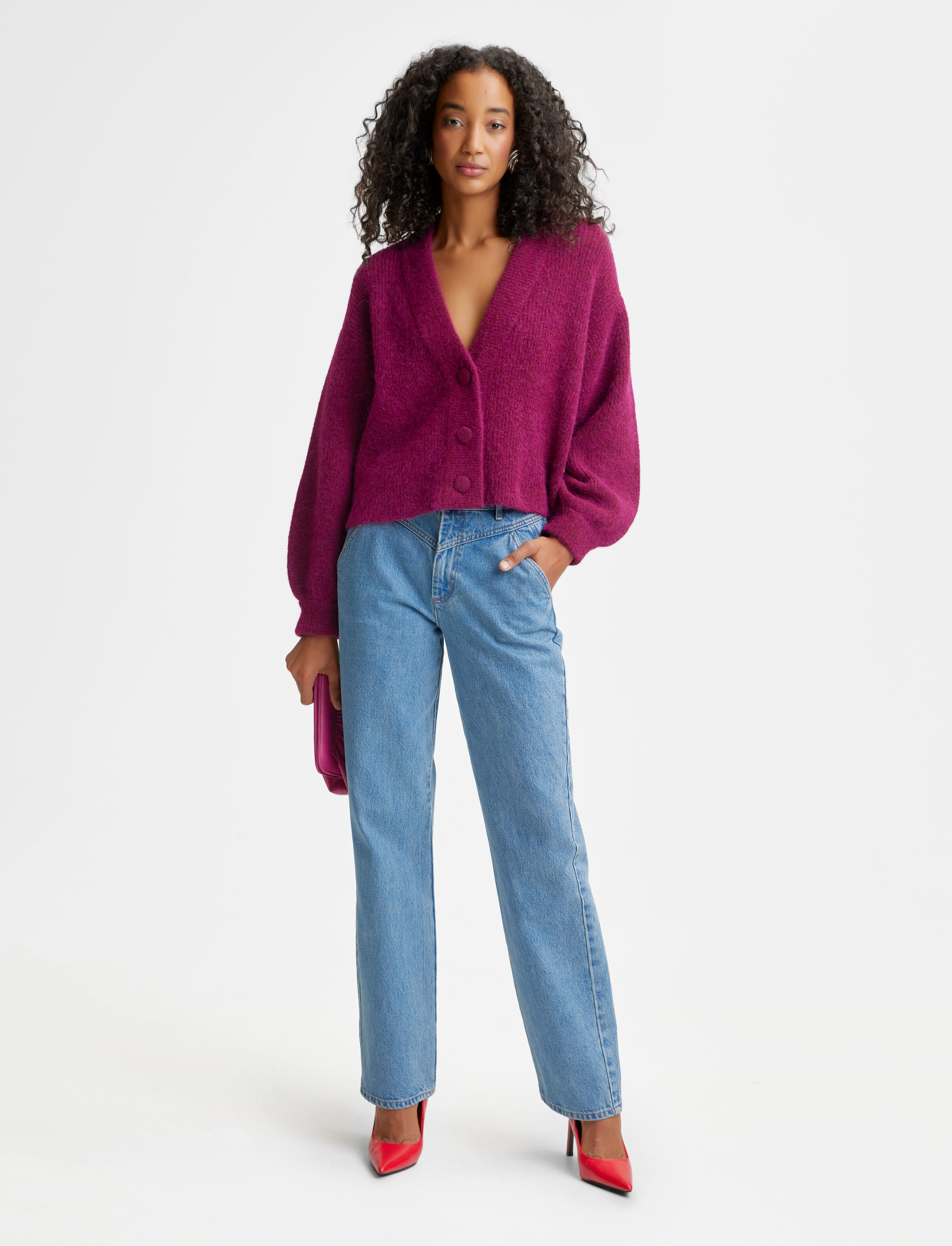 Gestuz - AlphaGZ V-cardigan - raspberry radiance melange - 2