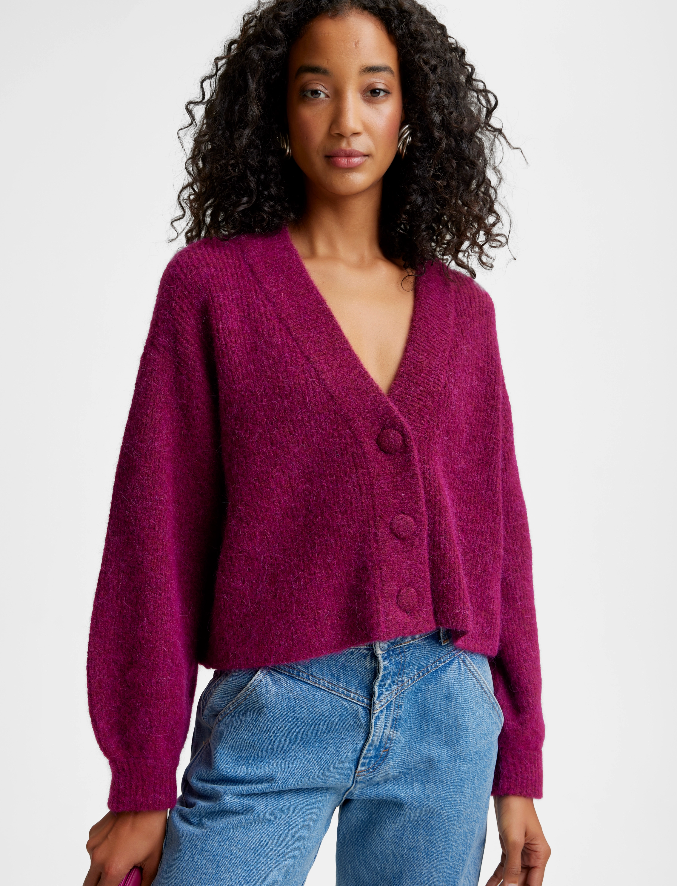 Gestuz - AlphaGZ V-cardigan - raspberry radiance melange - 4