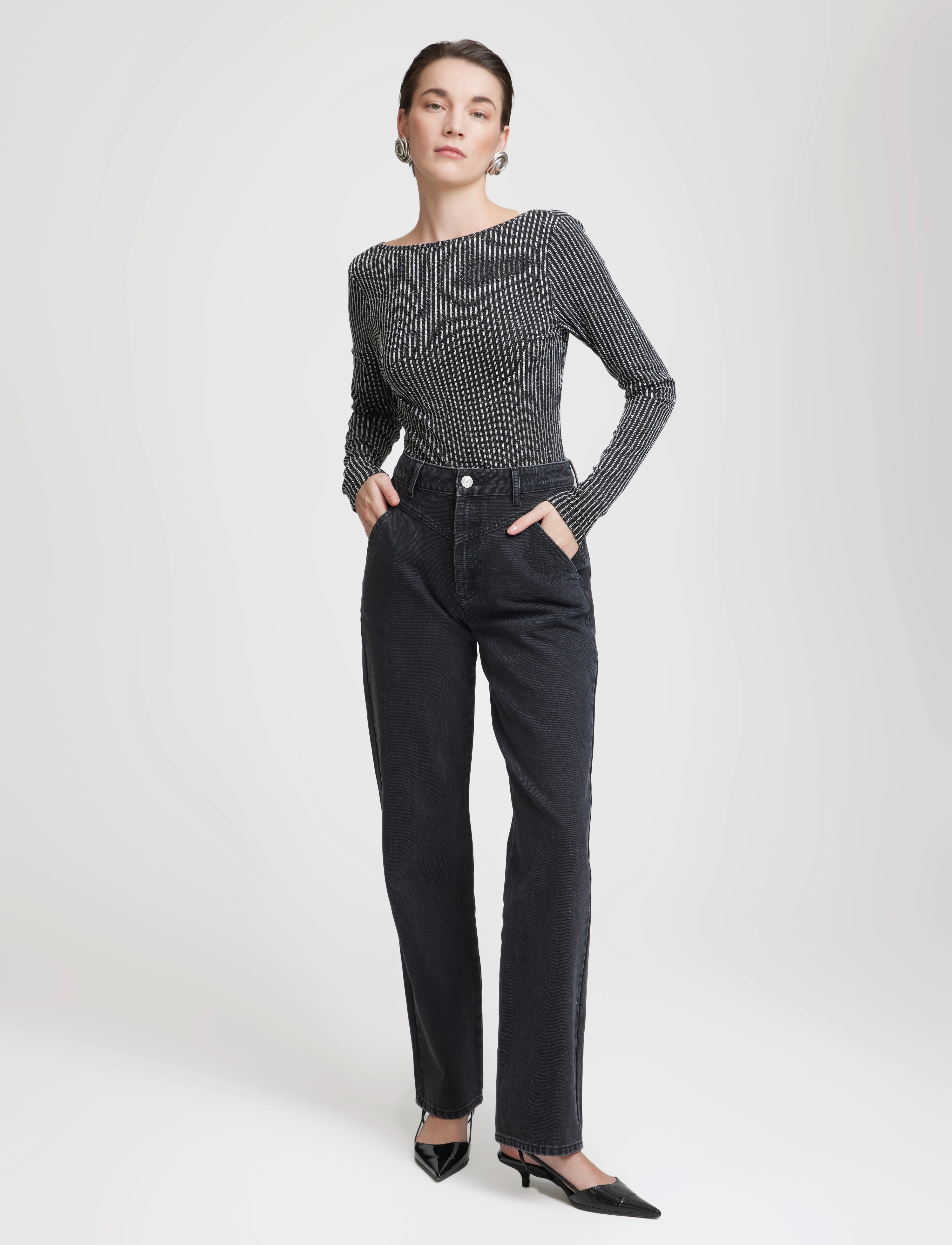 Gestuz - DrewGZ glitter ls bodystock - black / silver stripe - 2