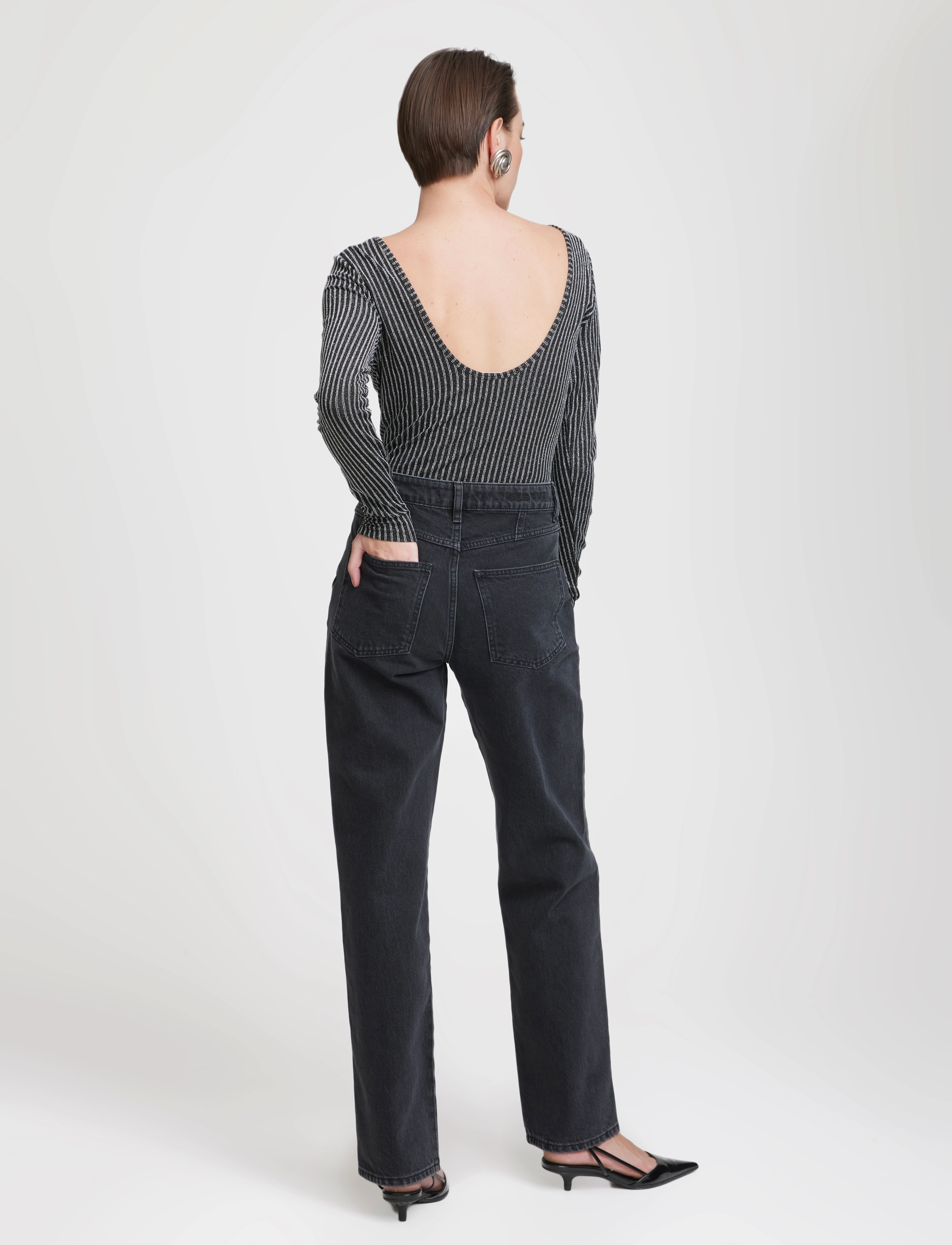 Gestuz - DrewGZ glitter ls bodystock - black / silver stripe - 3