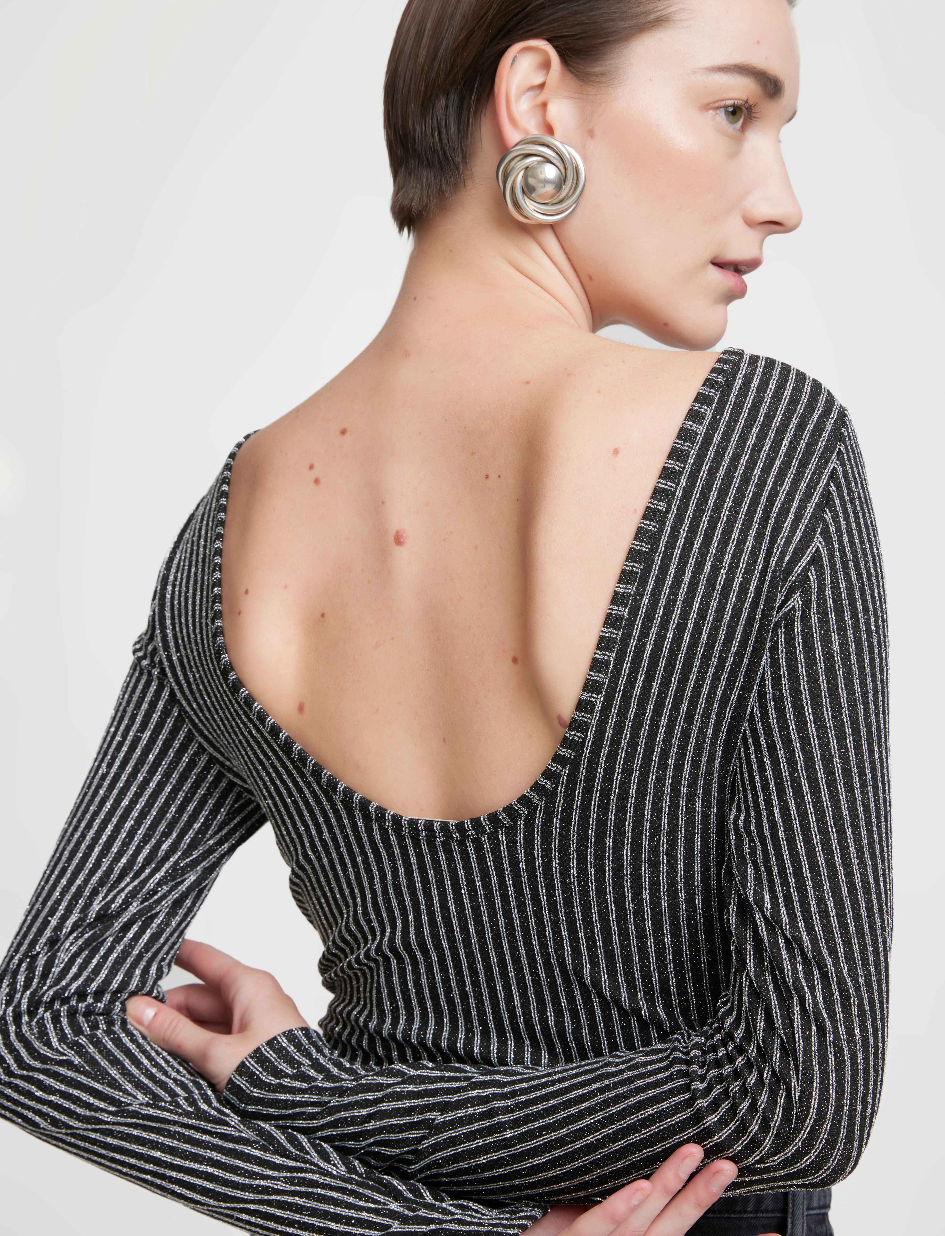 Gestuz - DrewGZ glitter ls bodystock - black / silver stripe - 4