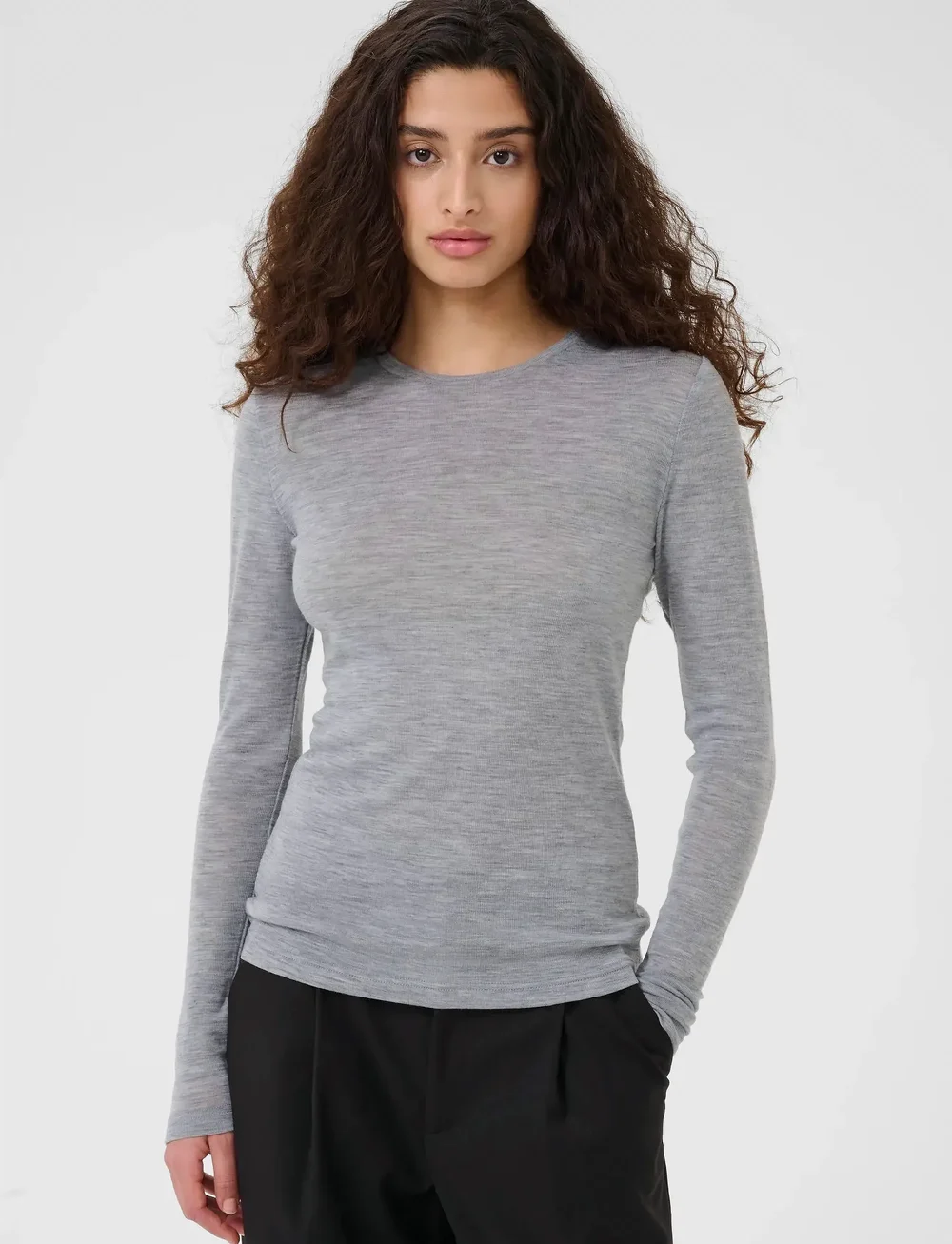 Gestuz - NiniaGZ ls wool roundneck NOOS - langærmede toppe - grey mÉlange - 0