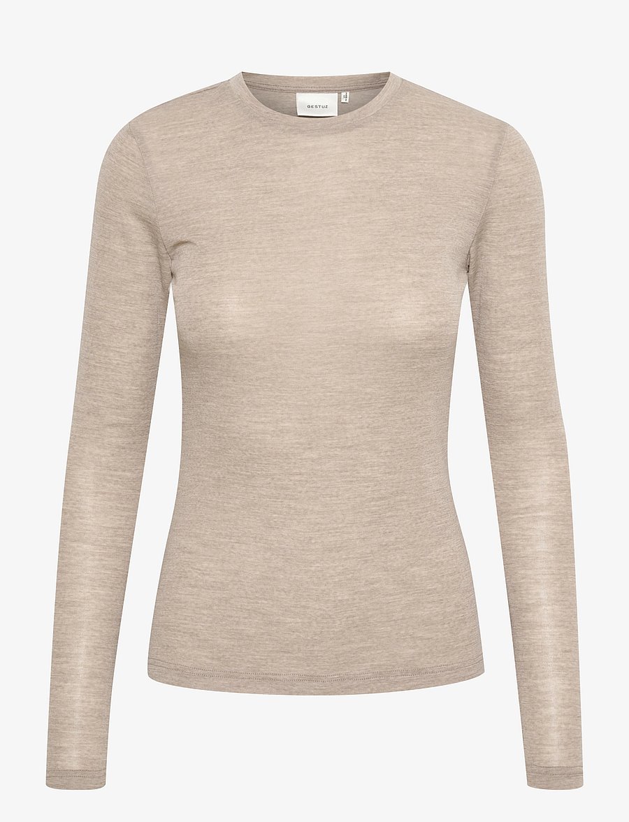 Gestuz - NiniaGZ ls wool roundneck NOOS - langærmede toppe - sand melange - 1