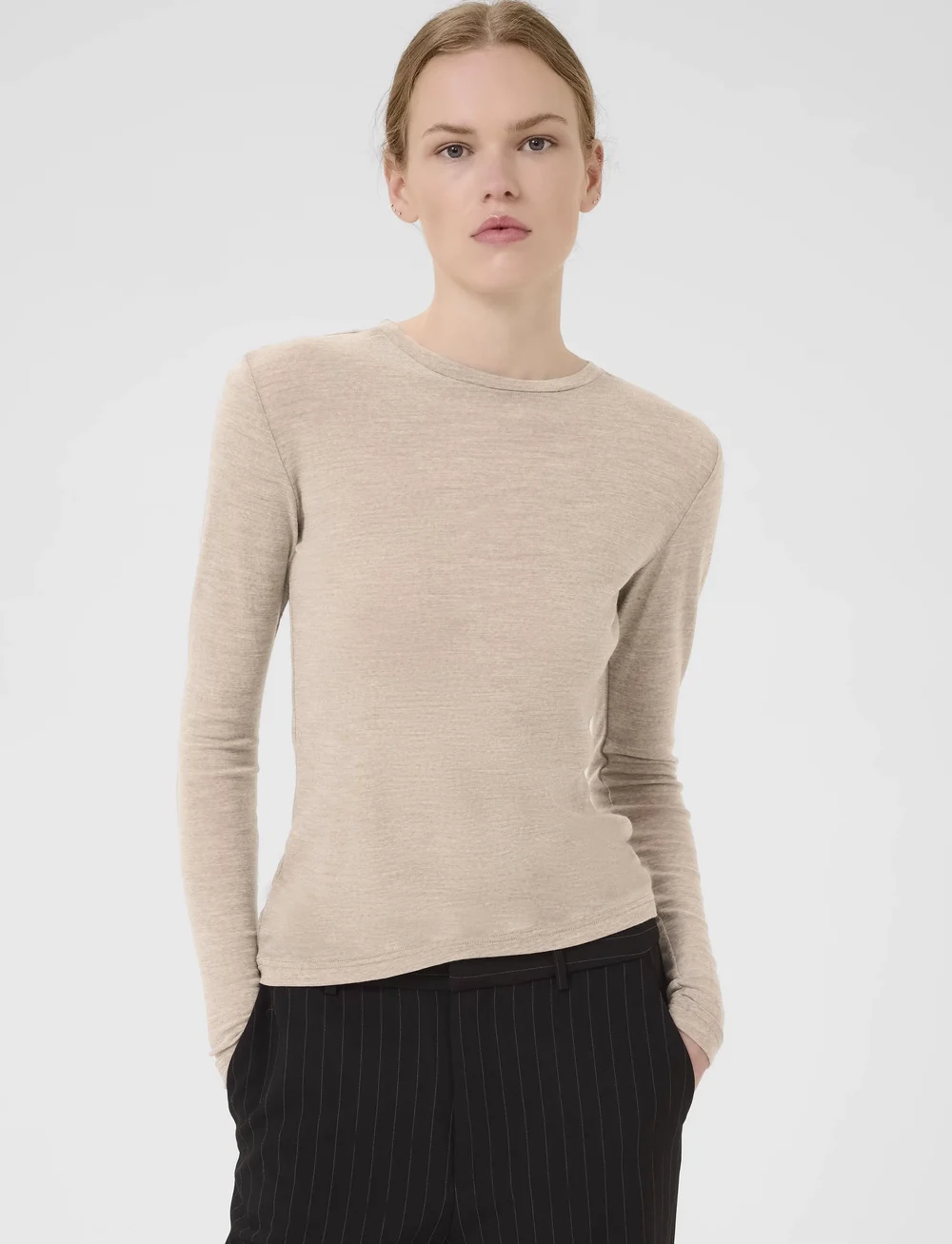 Gestuz - NiniaGZ ls wool roundneck NOOS - pikkade varrukatega alussärgid - sand melange - 0
