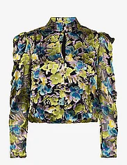 Gestuz - FloriaGZ blouse - long-sleeved blouses - blue green multi floral - 0