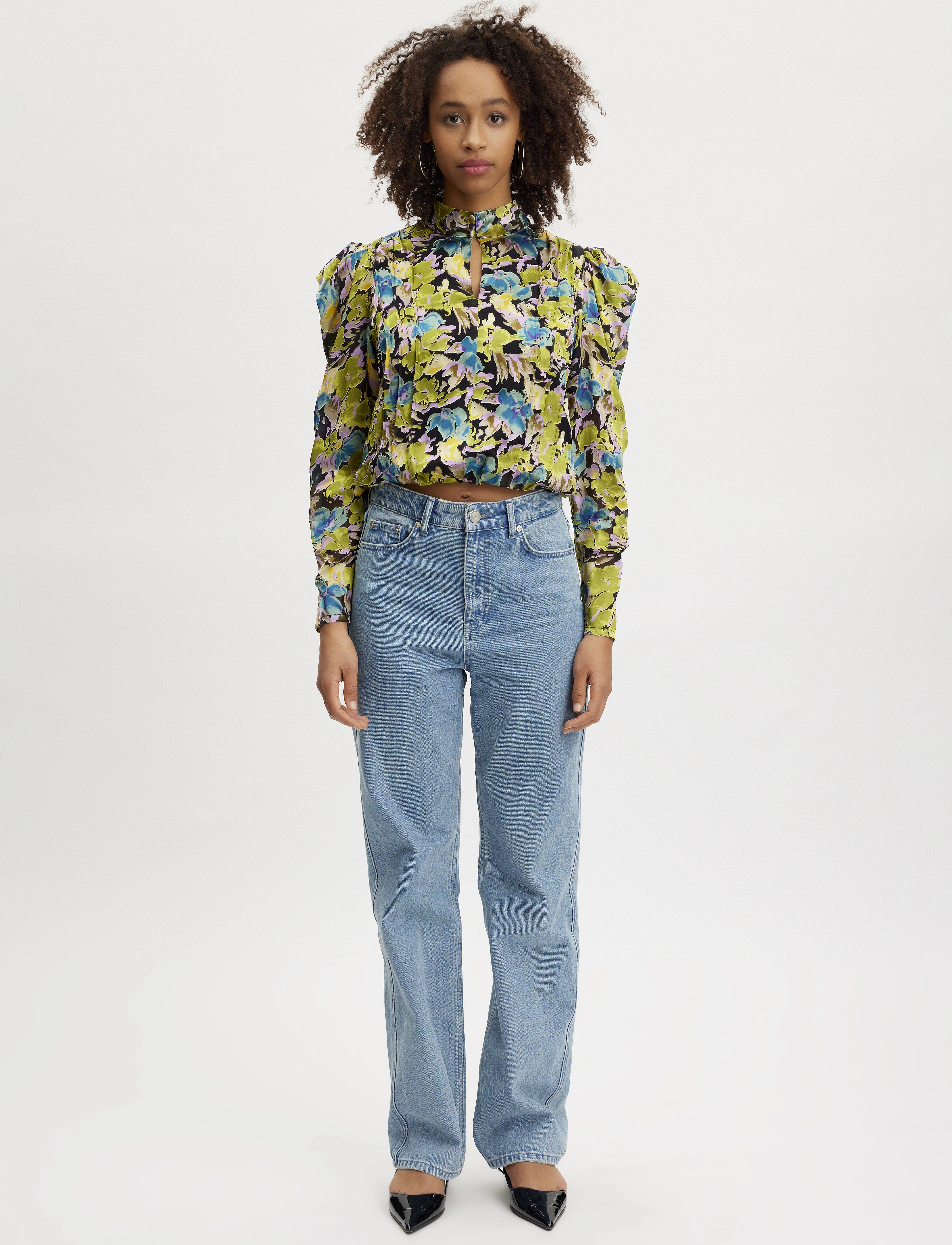 Gestuz Floriagz Blouse, 34, Blouses, Grün - Long-sleeved, Frauen