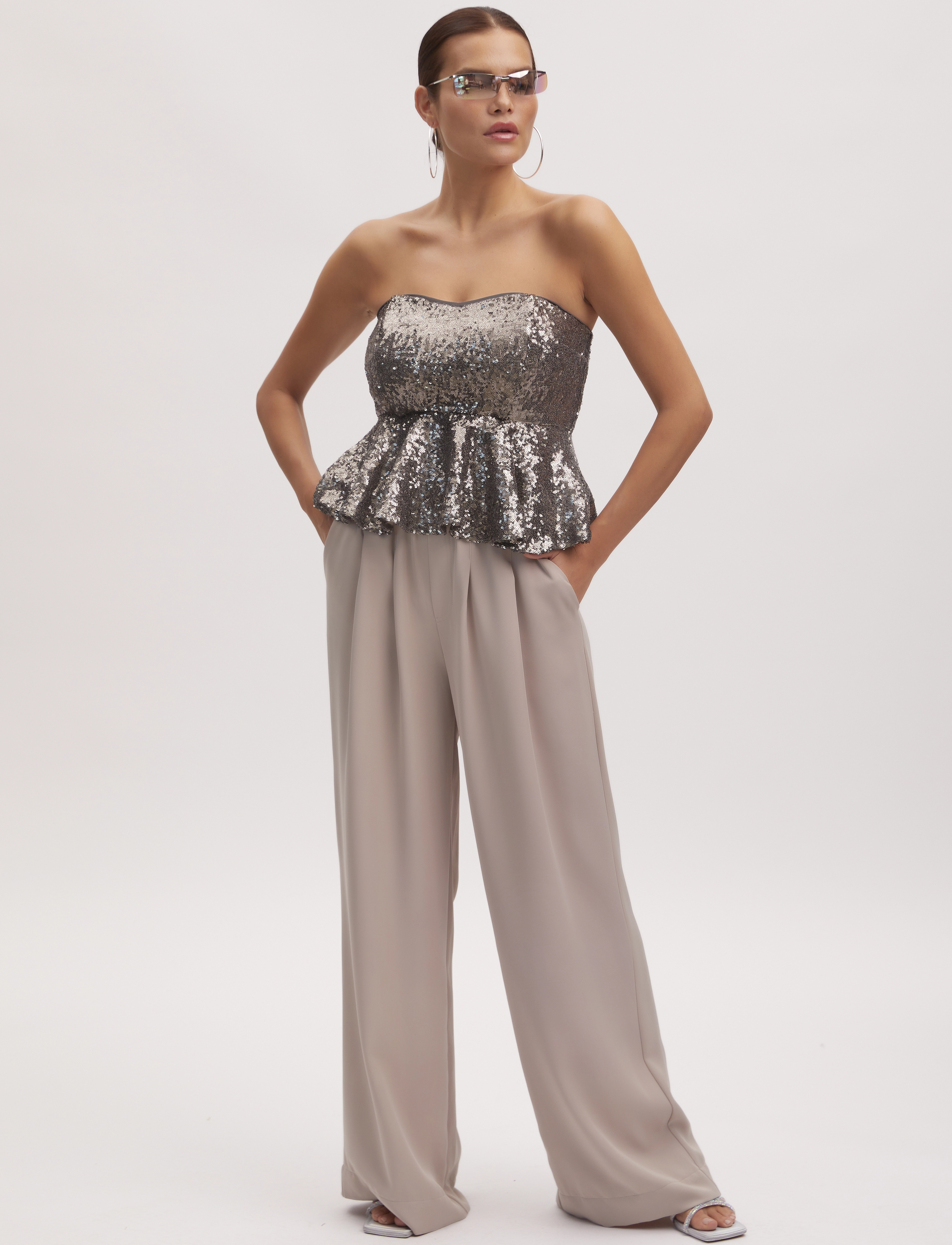 Gestuz Babethgz Corsage, Kvinder, Paillet Peplum Corsage, Sølv, Str: 40