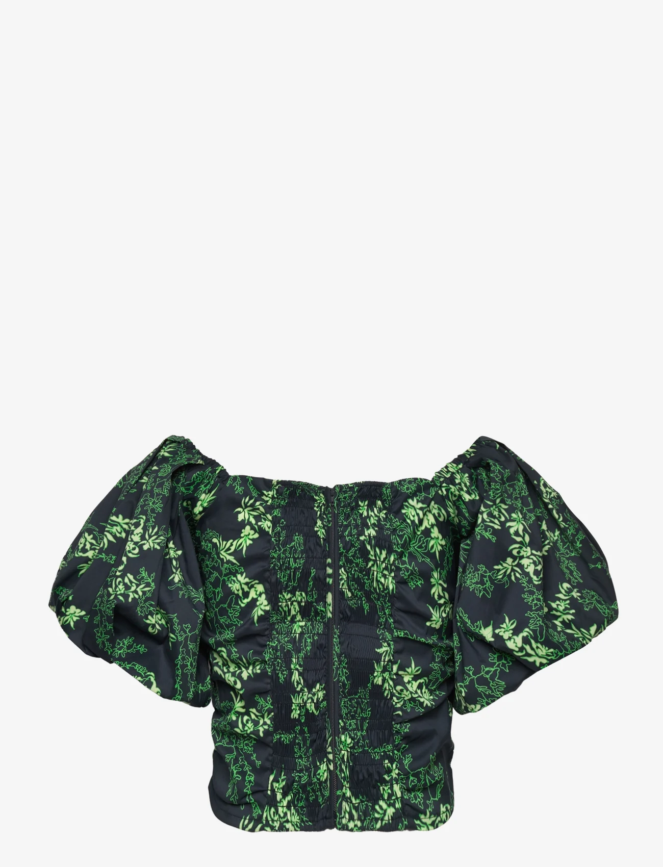 Gestuz - OmaiaGZ P off shoulder top - short-sleeved blouses - green flower - 1