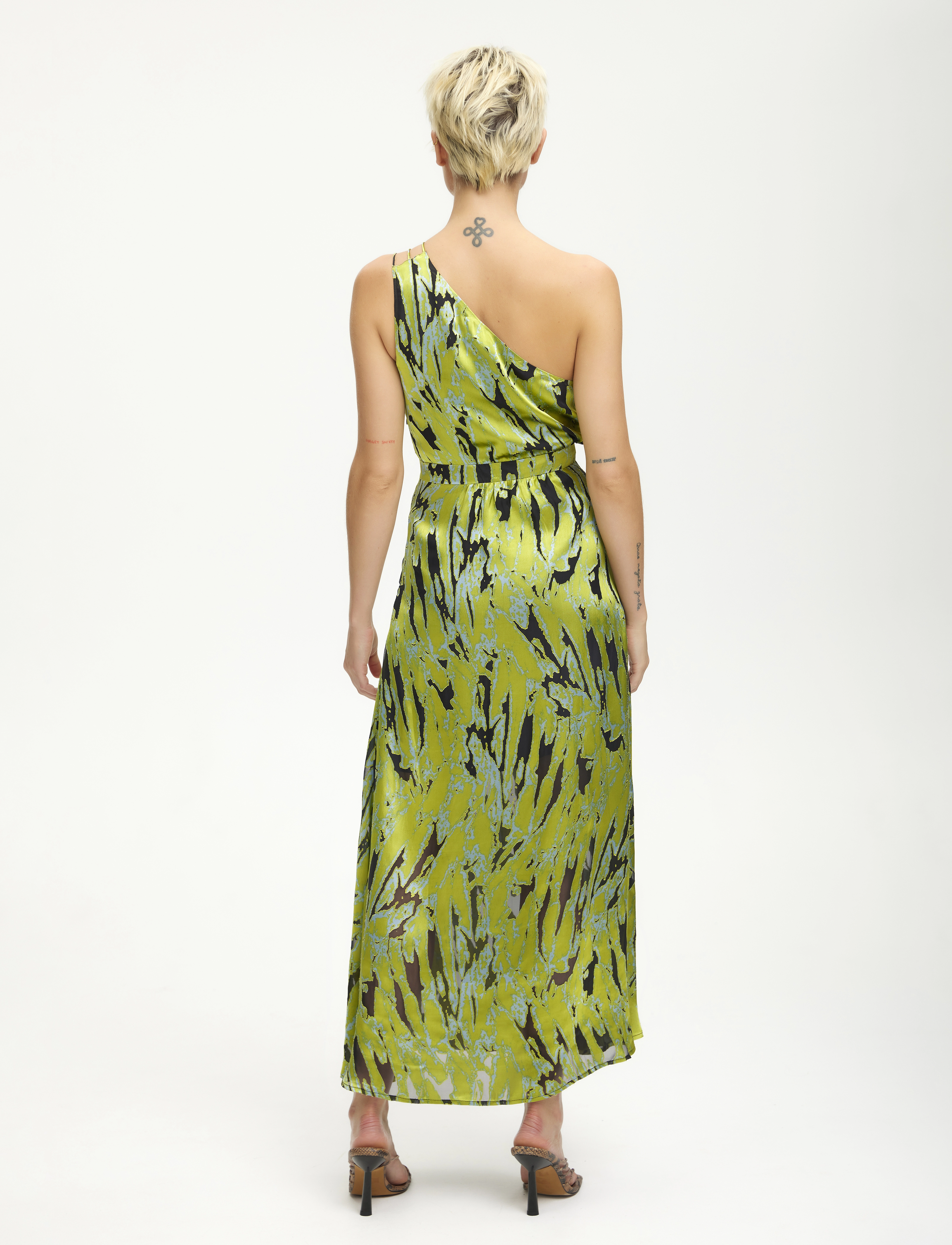 Gestuz - AnnaGZ silk one shoulder dress - green blue scratch - 3
