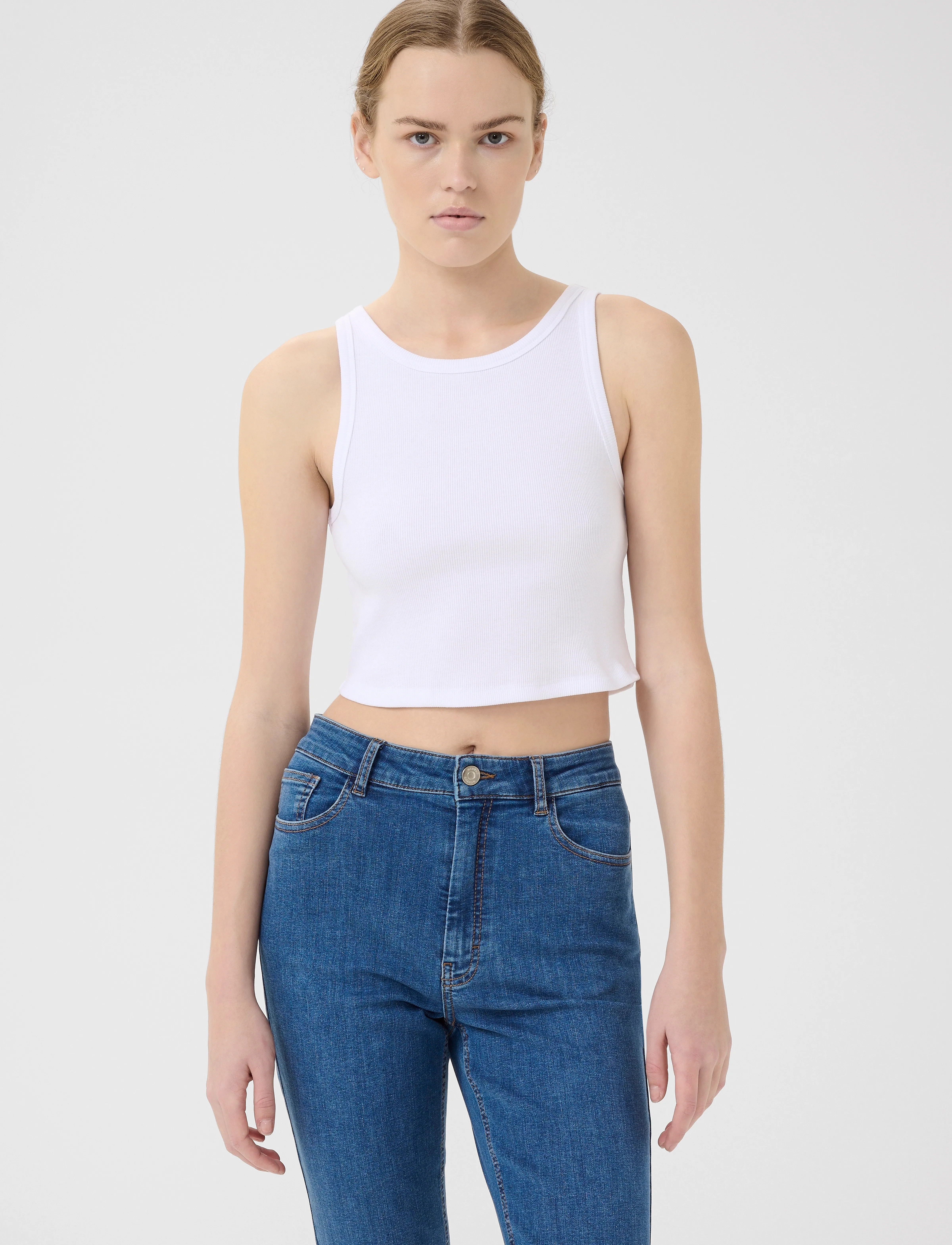 Gestuz Drewgz Cropped Top, Kvinder, Ribbet Croptop, Hvid, Str: XL