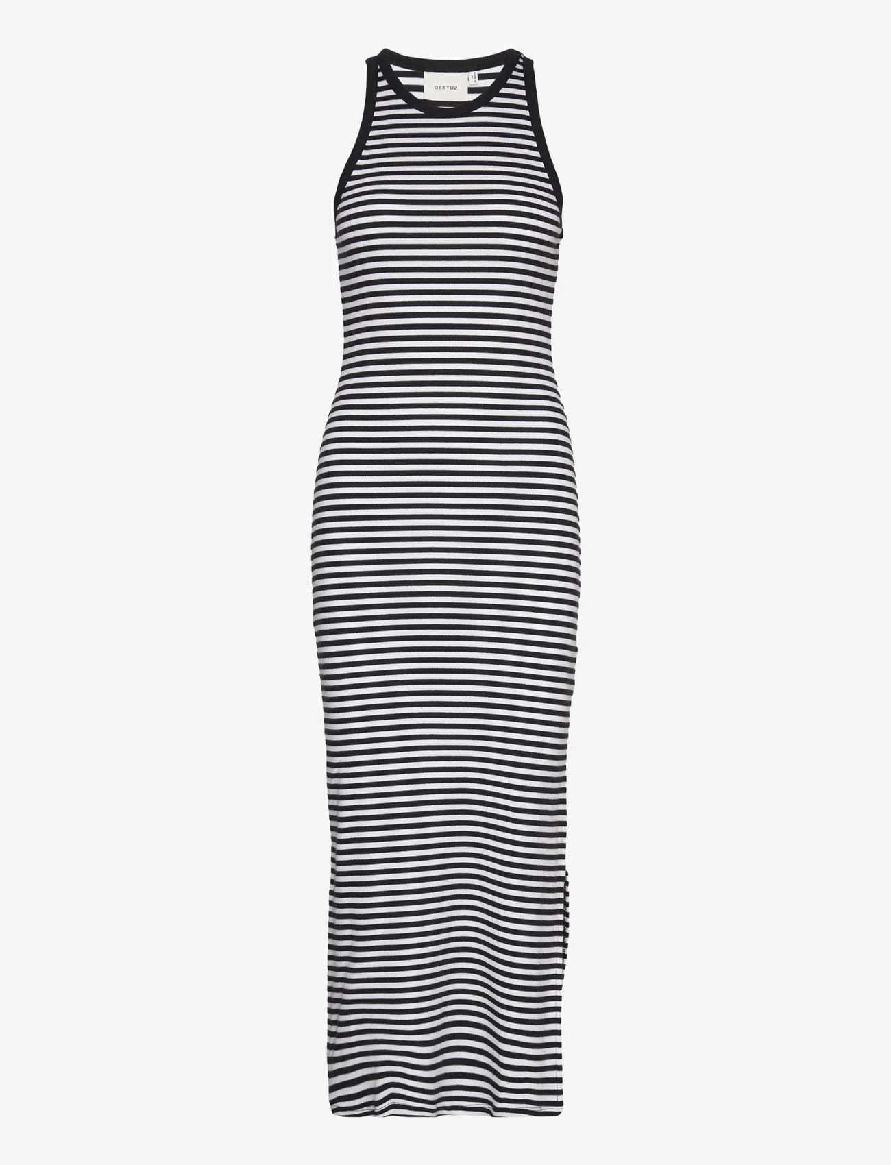 Gestuz - DrewGZ striped sl long dress - fodralklänningar - black/white stripe - 0