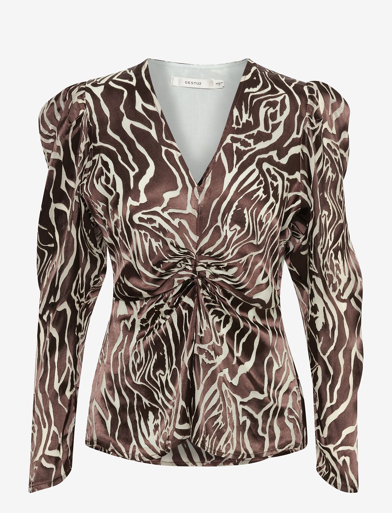 Gestuz - FabiolaGZ P ls blouse - long-sleeved blouses - brown blue art zebra - 0