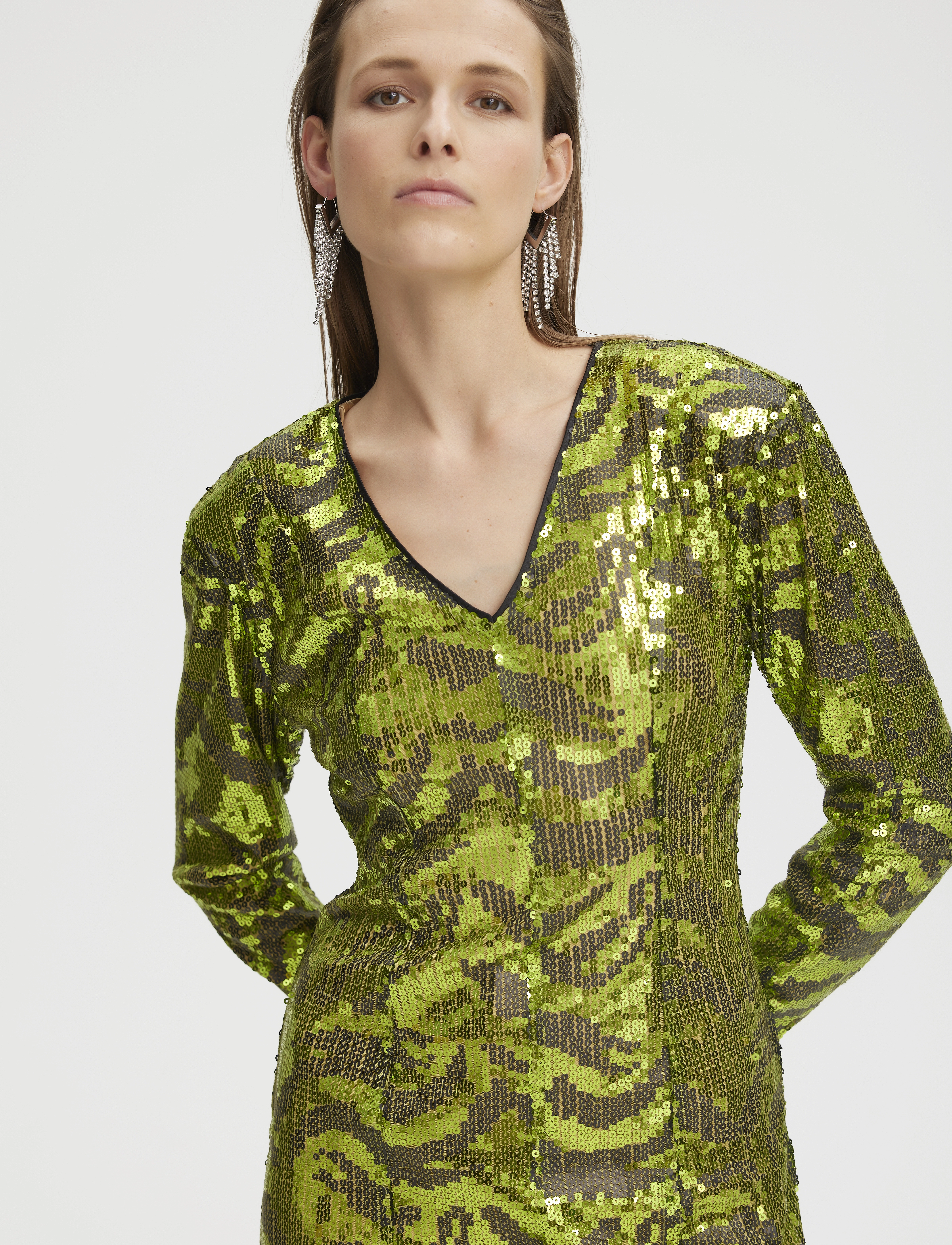 Gestuz Paisleygz Ls Short Dress, Kvinder, Paillet Langærmet Kort Kjole, Grøn, Str: XS