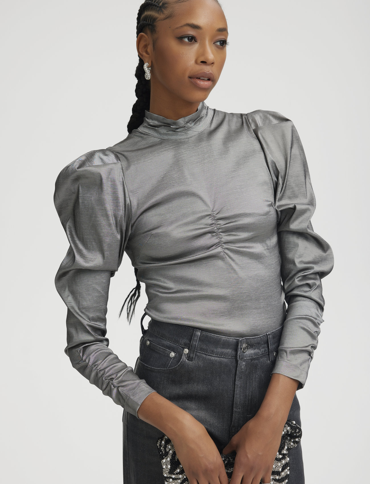Gestuz - YesicaGZ blouse - bluzki z długimi rękawami - black silver metallic - 1