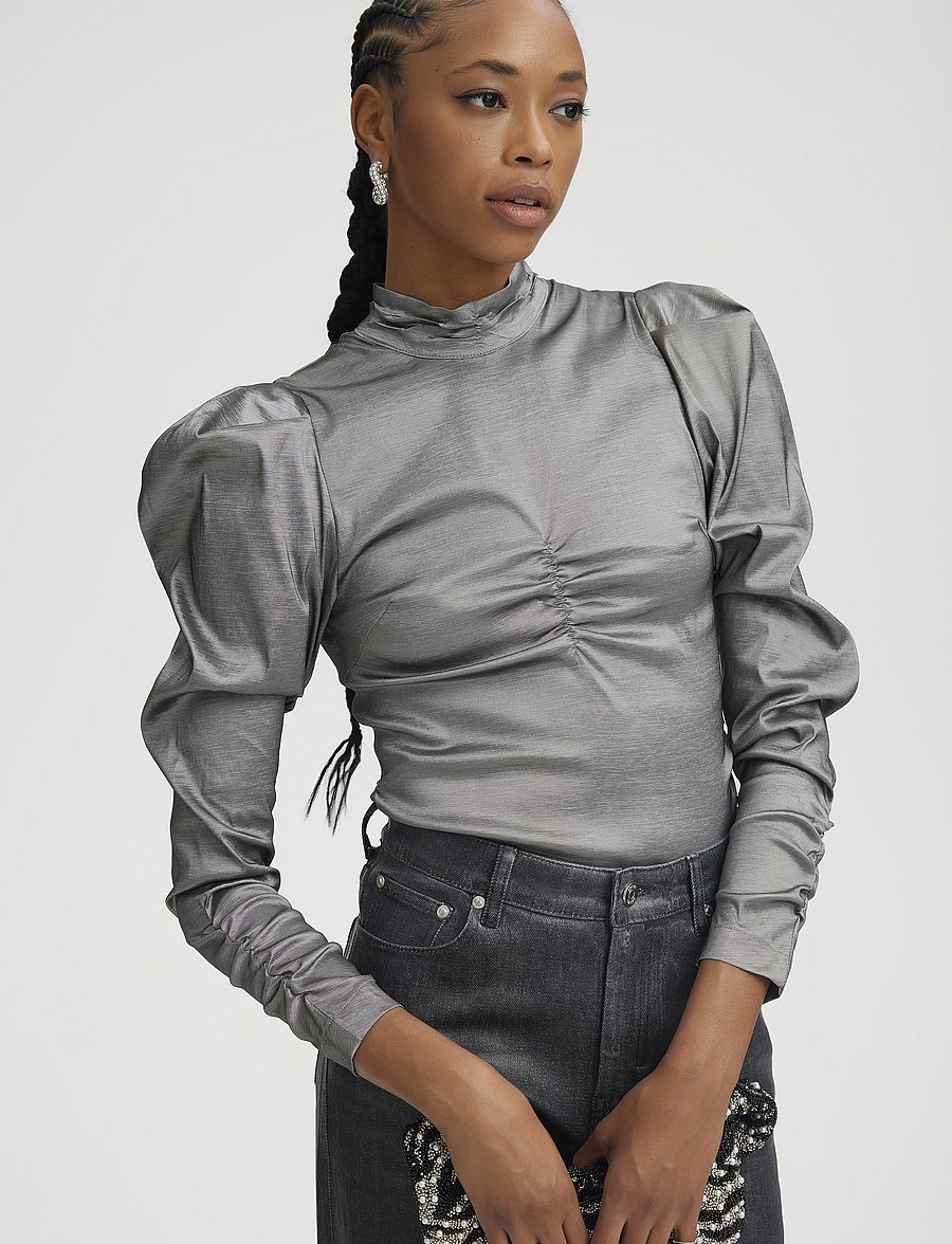 Gestuz - YesicaGZ blouse - langärmelige blusen - black silver metallic - 0