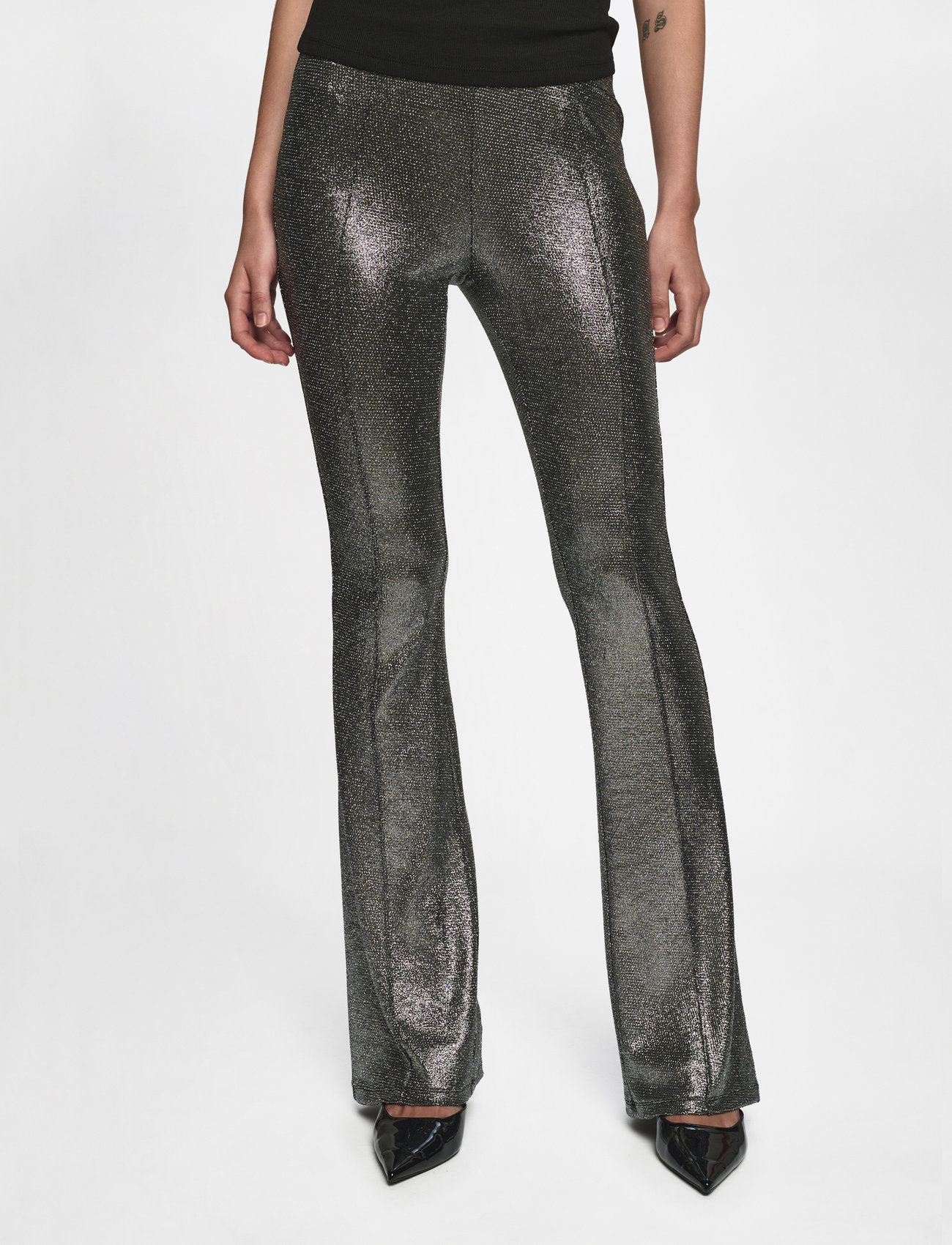 Gestuz - EiraGZ HW flared legging - spodnie - silver structure - 1
