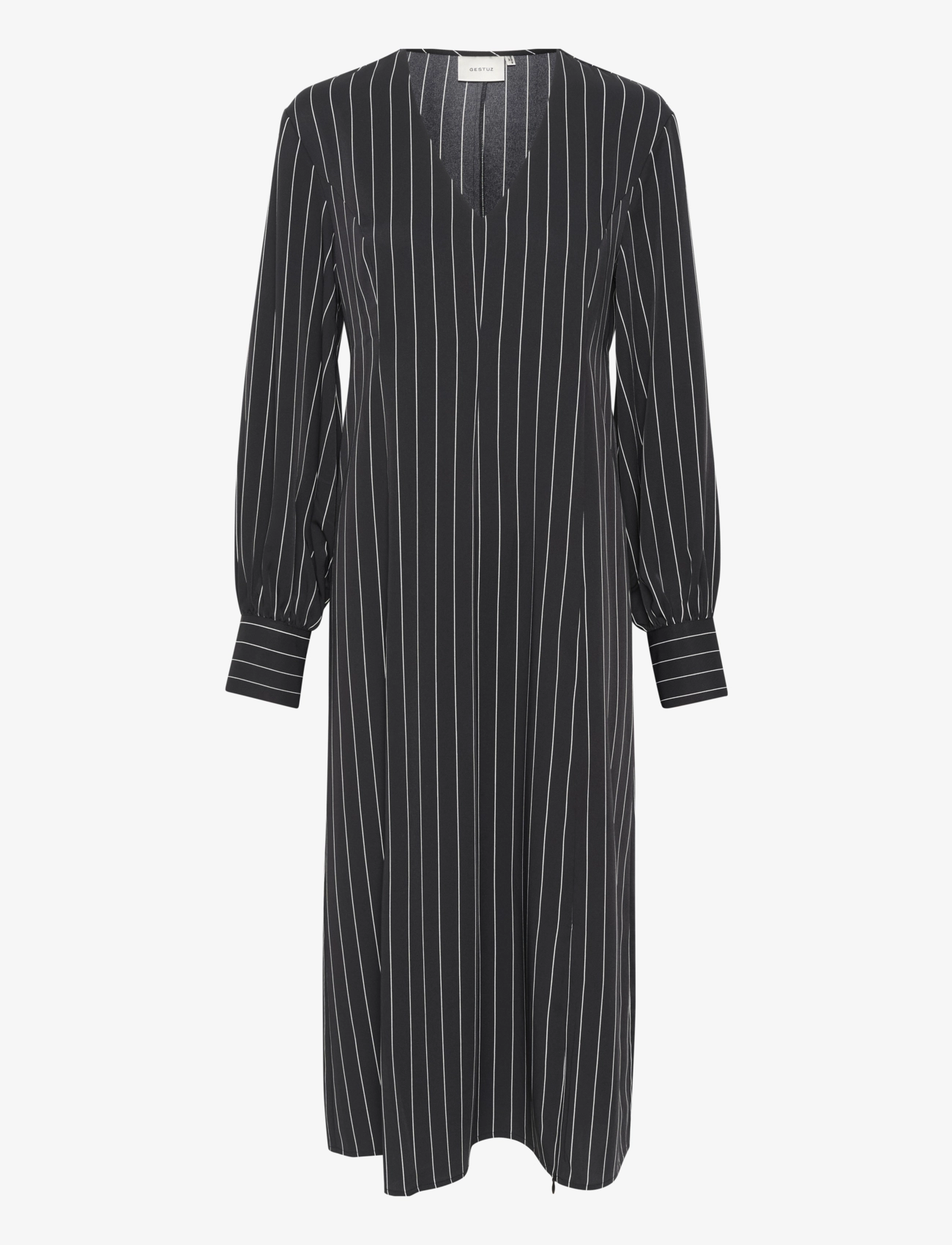 Gestuz Fryla P V-neck midi dress - Kleidung - BLACK PINSTRIPE / black