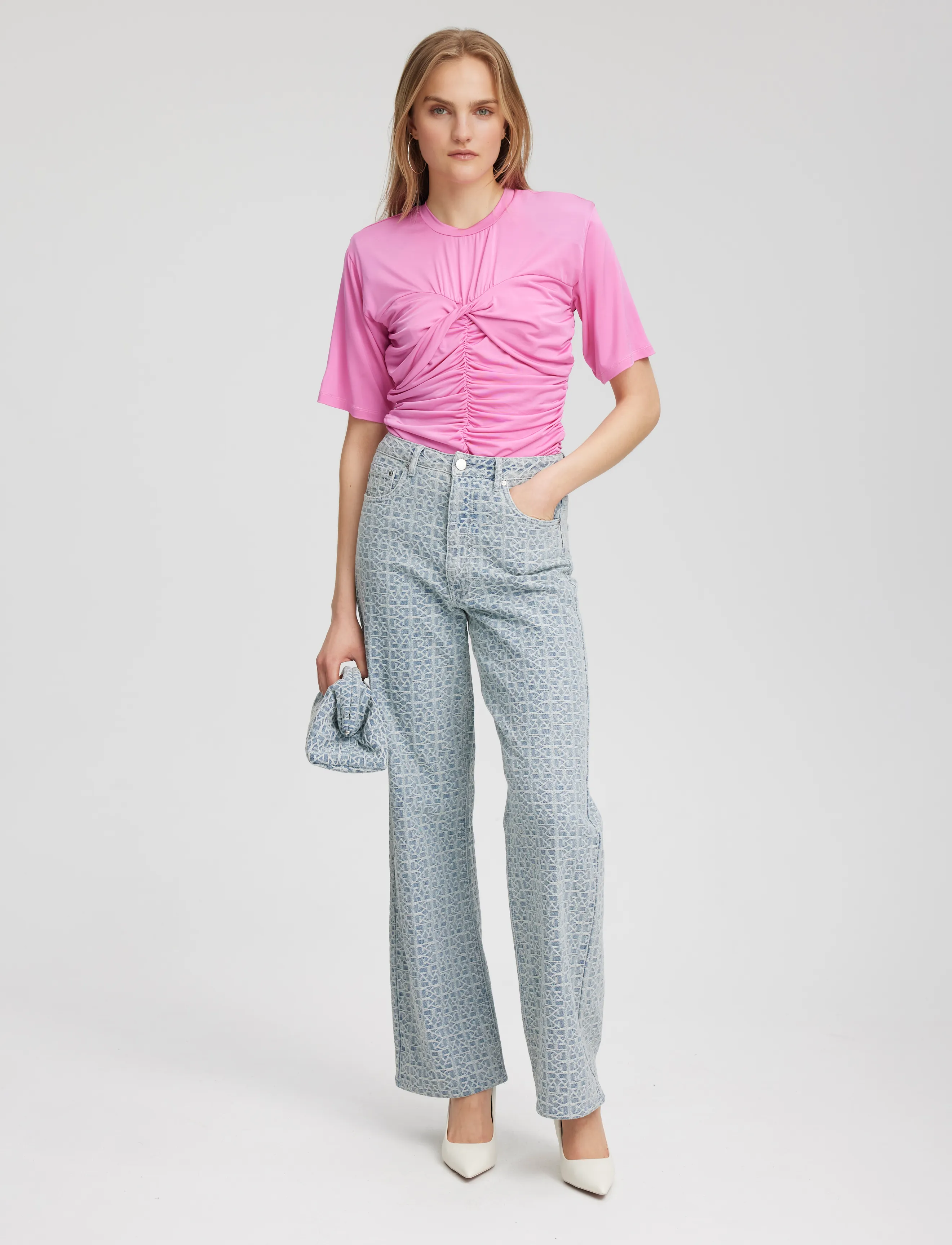 Gestuz - NilaGZ MW wide jeans - iceblue logo - 3