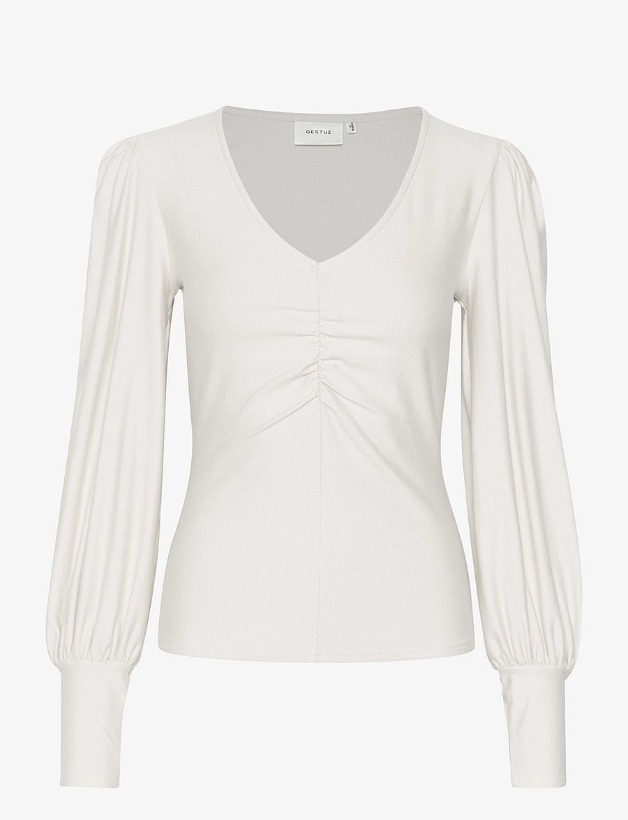 Gestuz - RifaGZ v-neck blouse NOOS - bluzki z długimi rękawami - egret - 1