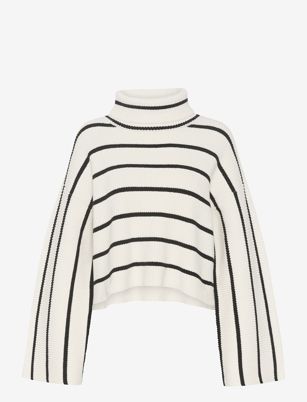 Gestuz - GeorgiaGZ short pullover - megztiniai su aukšta apykakle - egret with black stripes - 0