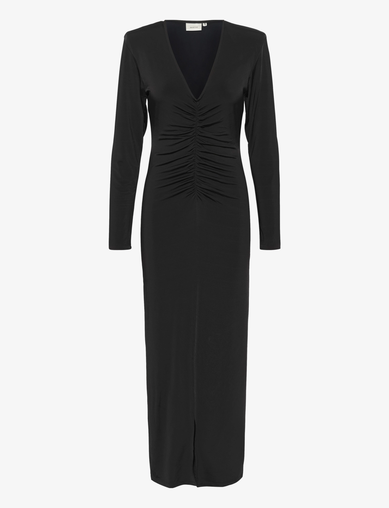 Gestuz Oda ls long slit dress - Kjoler - BLACK / black