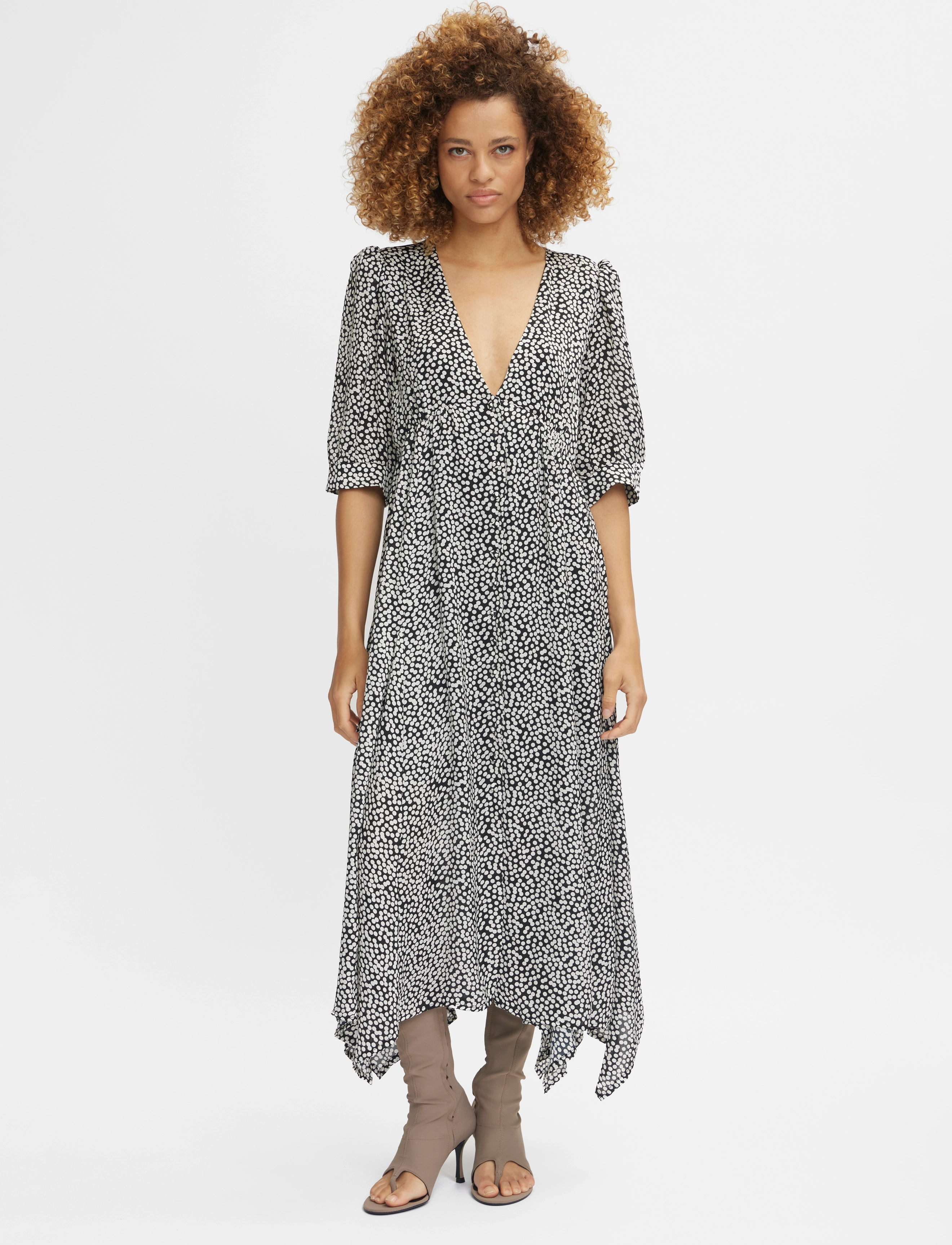 Gestuz Prikkagz P Midi Dress, 34, Dresses, Schwarz - Knee-length & Midi, Frauen