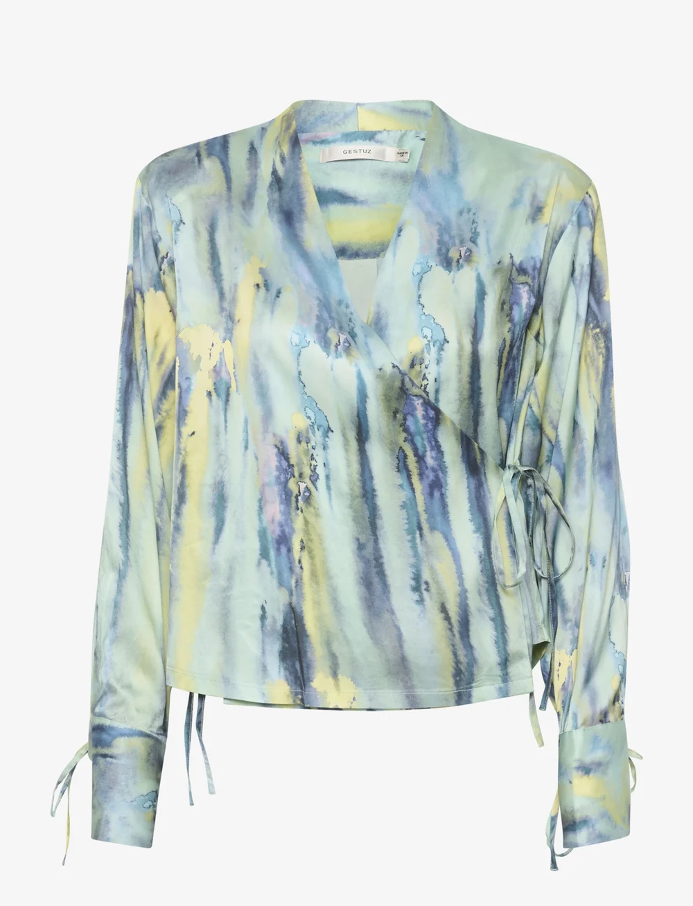 Gestuz - WaleryGZ P wrap blouse - long sleeved blouses - green aqua art - 1