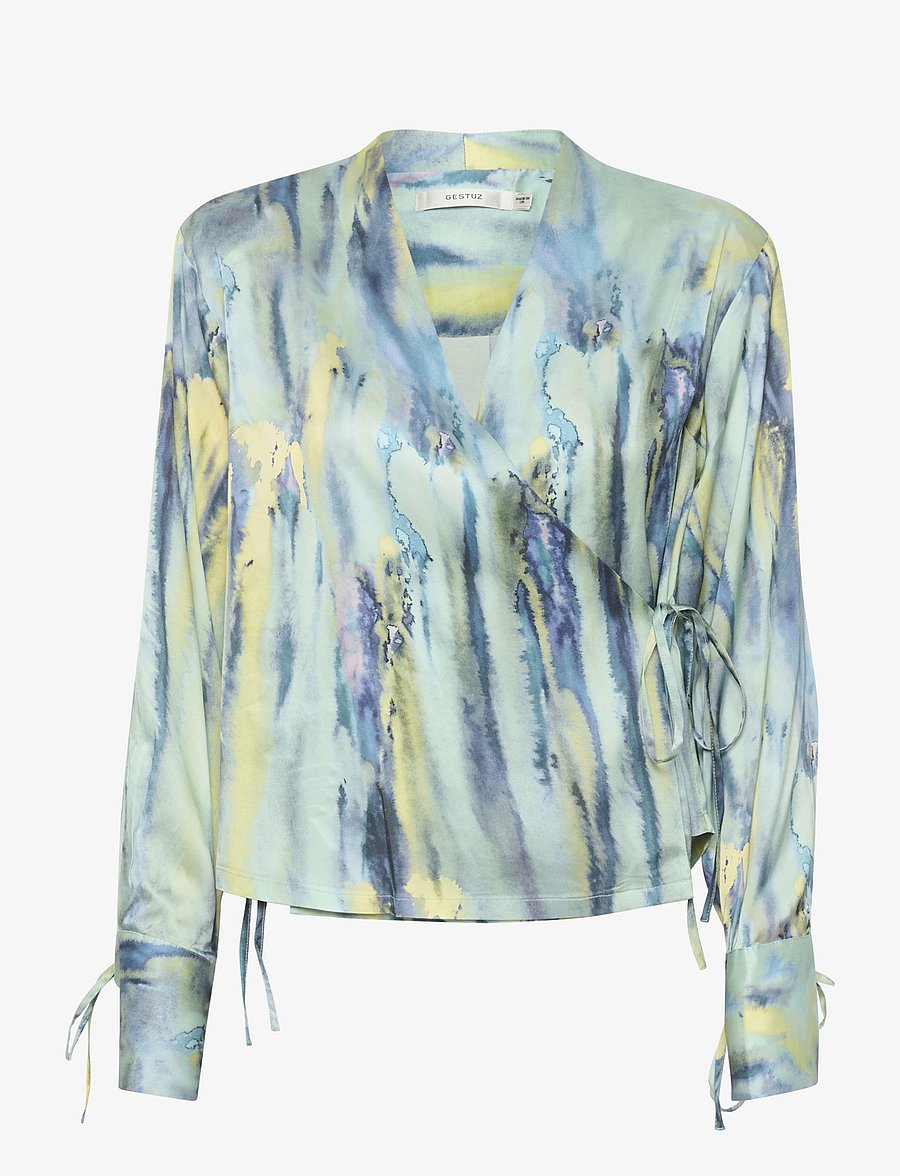 Gestuz - WaleryGZ P wrap blouse - green aqua art - 1