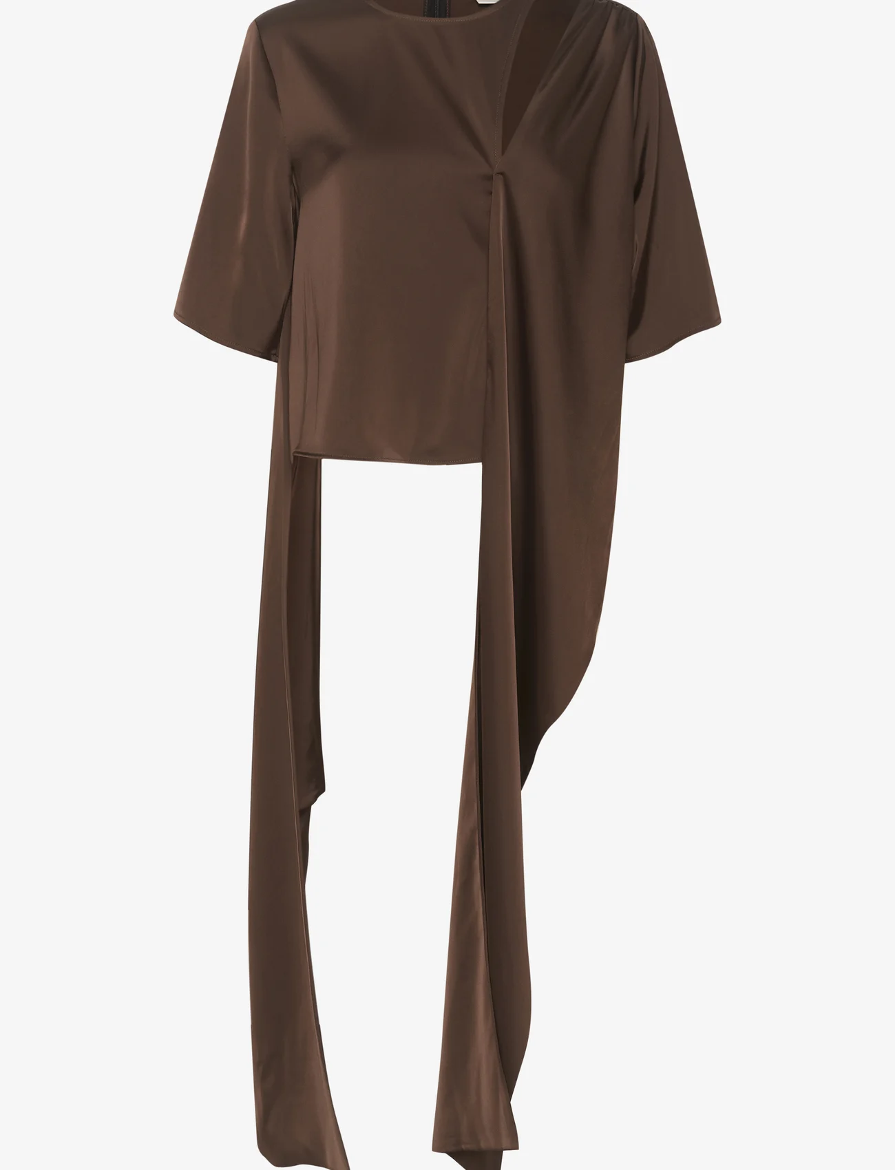 Gestuz - HarperGZ knot blouse - lühikeste varrukatega pluusid - dark brown - 0