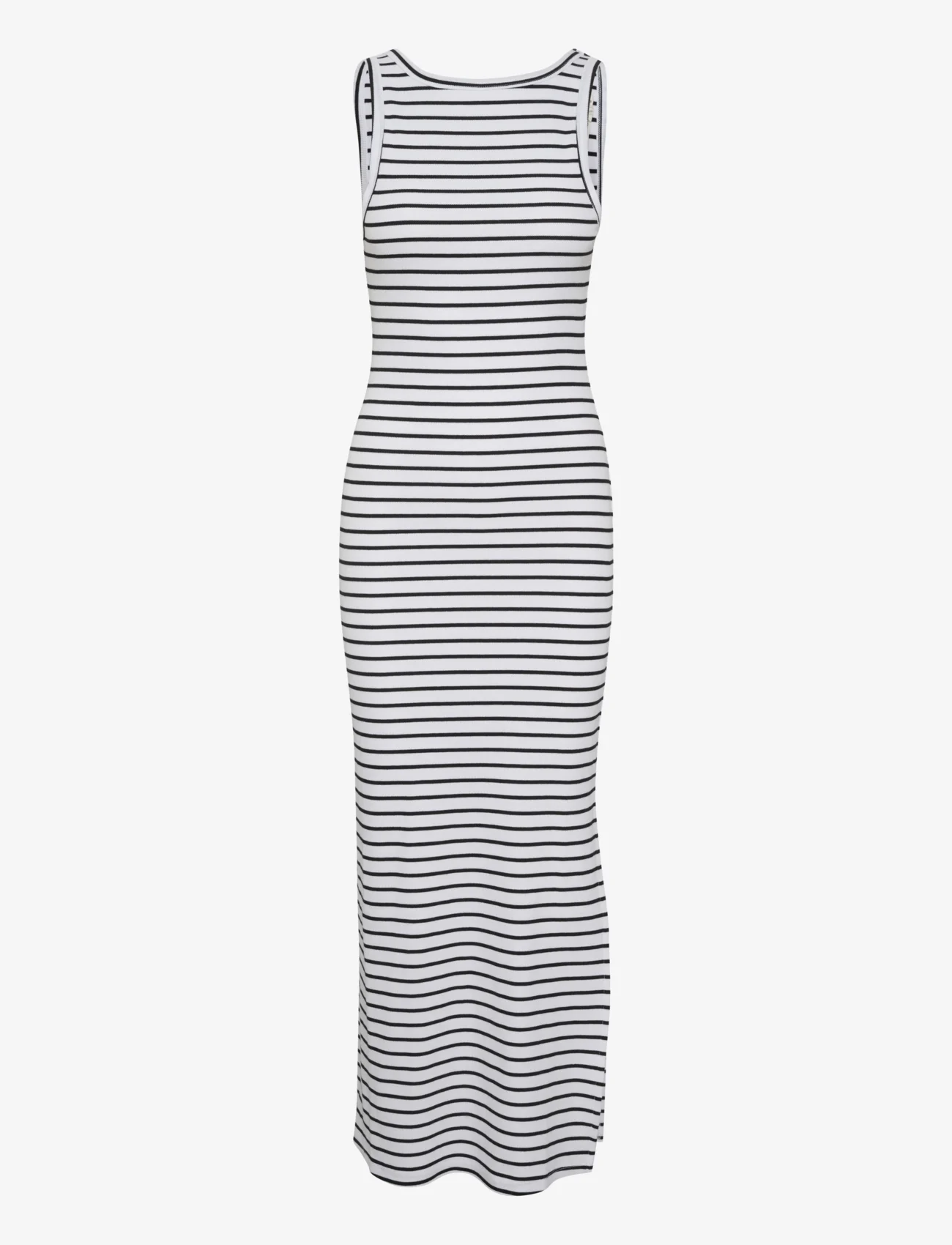 Gestuz - DrewGZ sl reversible stripe dress N - t-shirtkjoler - bright white black stripe - 0