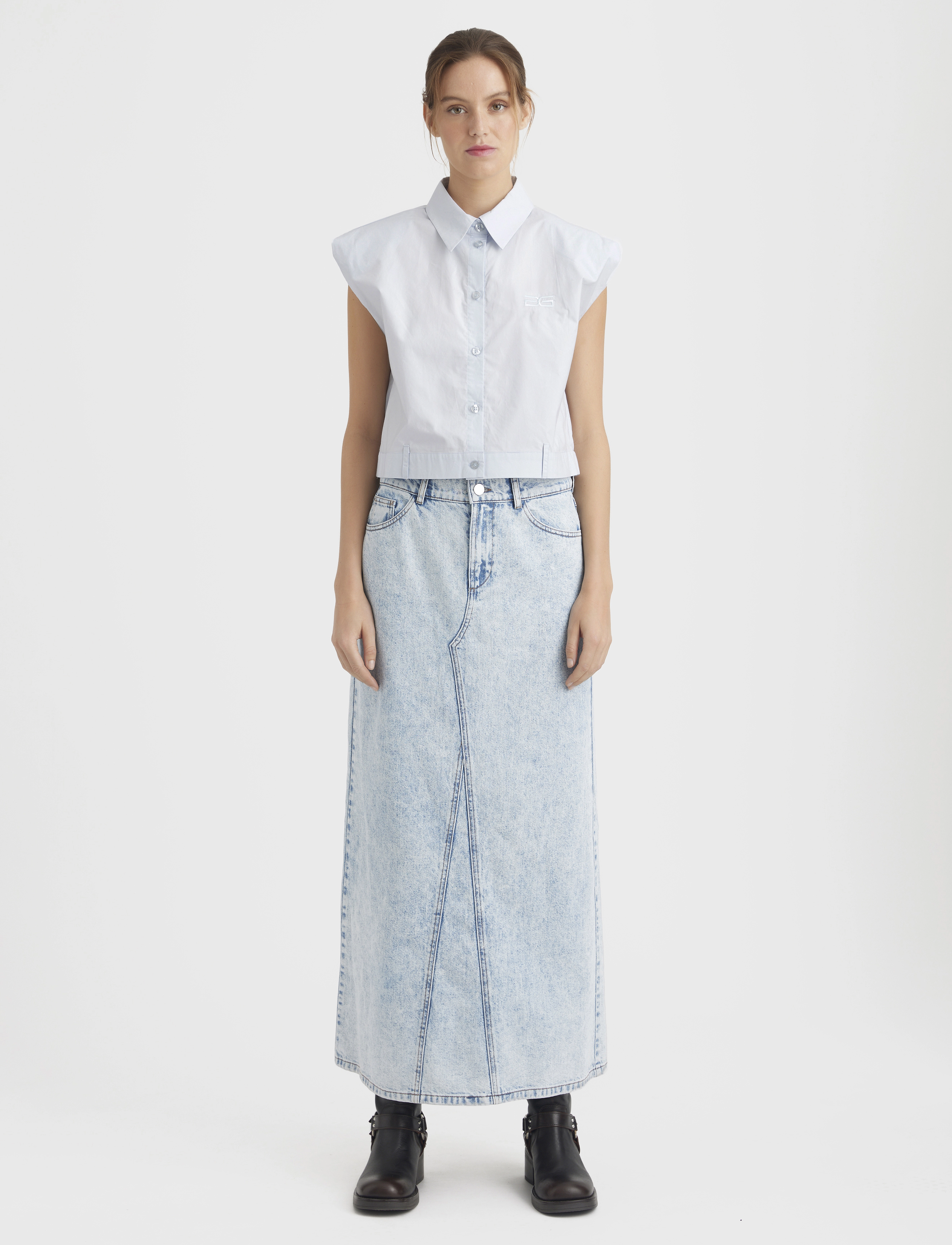 Gestuz - MilyGZ HW long skirt - midi nederdele - mid blue washed - 3