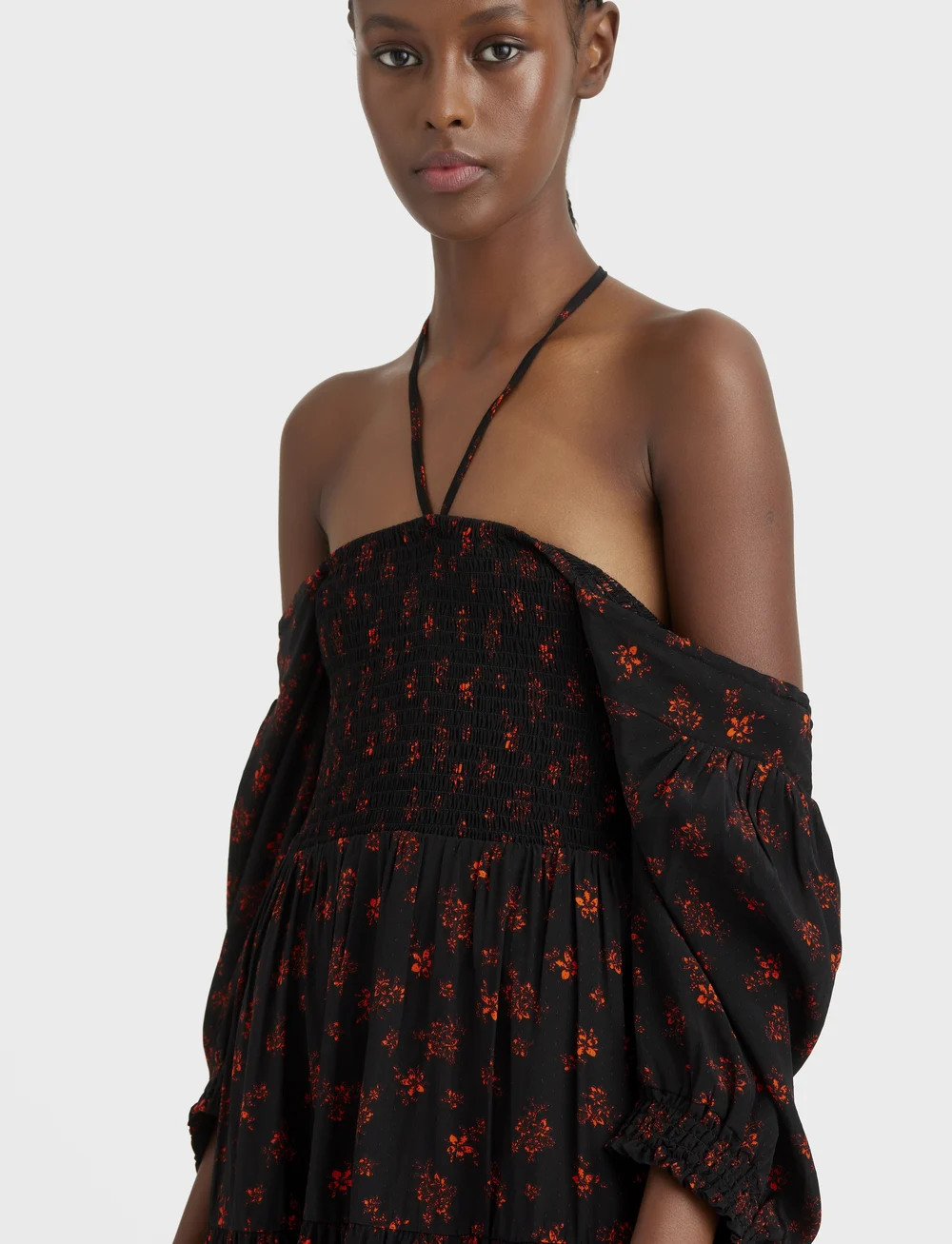 Black floral dress short sales