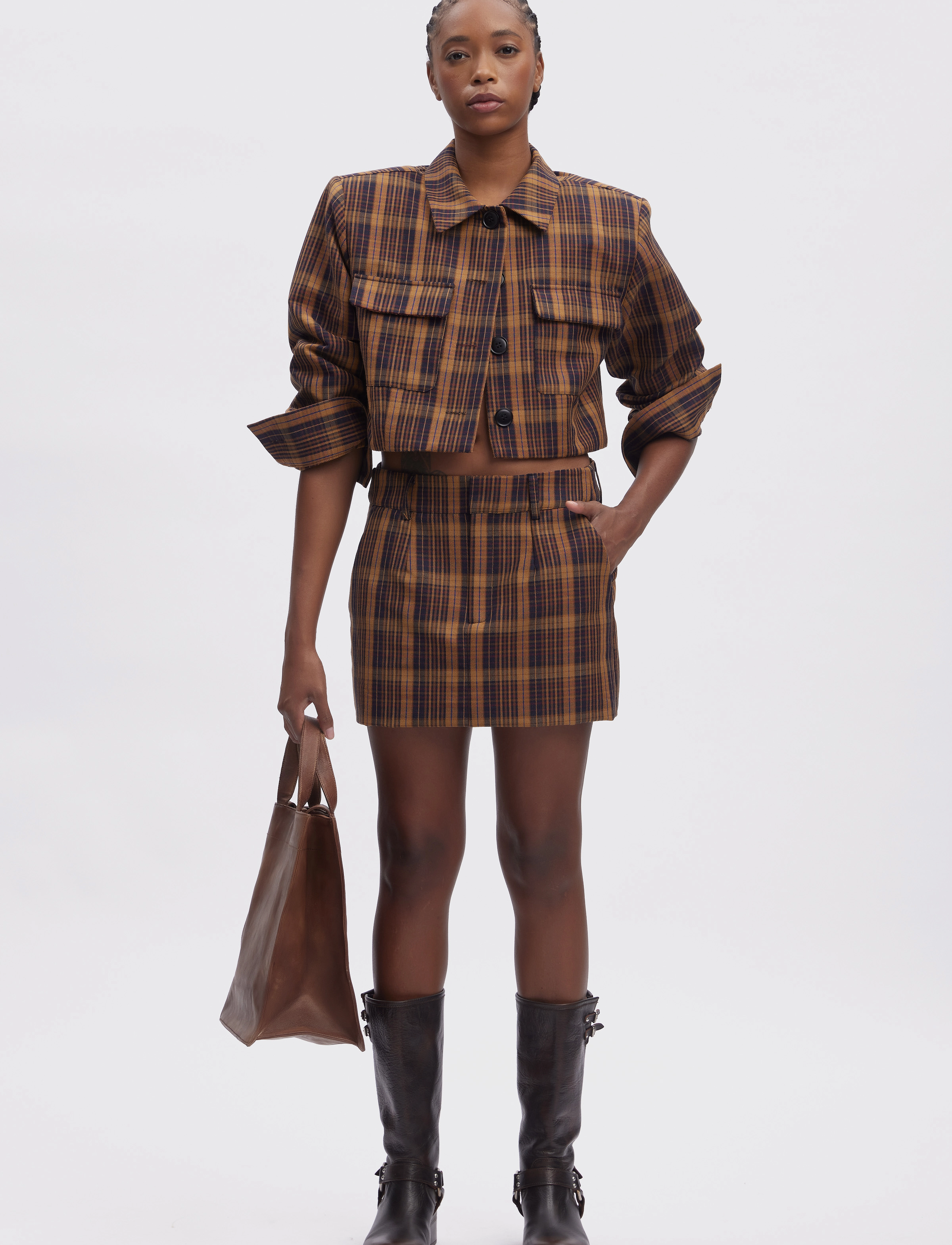 Gestuz ChikaGZ MW skirt - Kurze Röcke - MULTI COLOR CHECK / brown