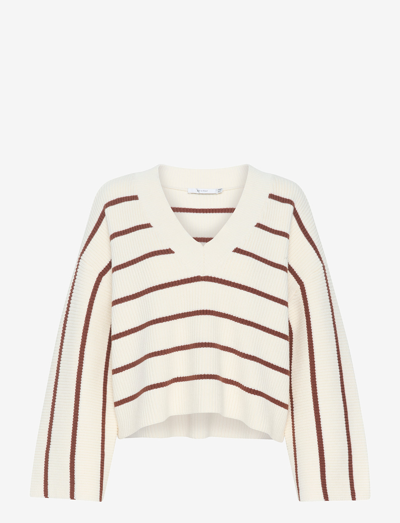 Gestuz - SebaGZ V-neck pullover - egret with brown stripes - 0