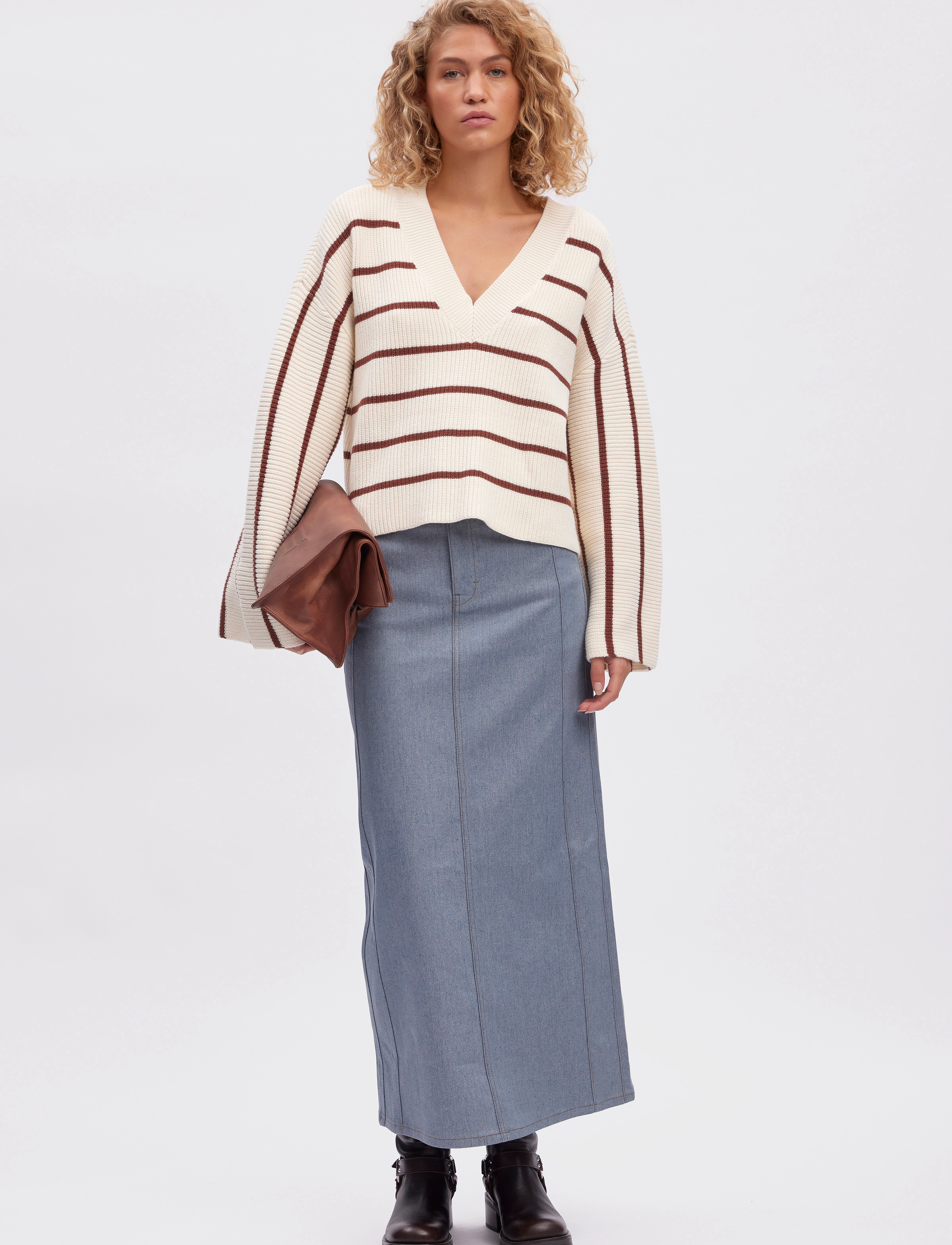 Gestuz - SebaGZ V-neck pullover - egret with brown stripes - 3