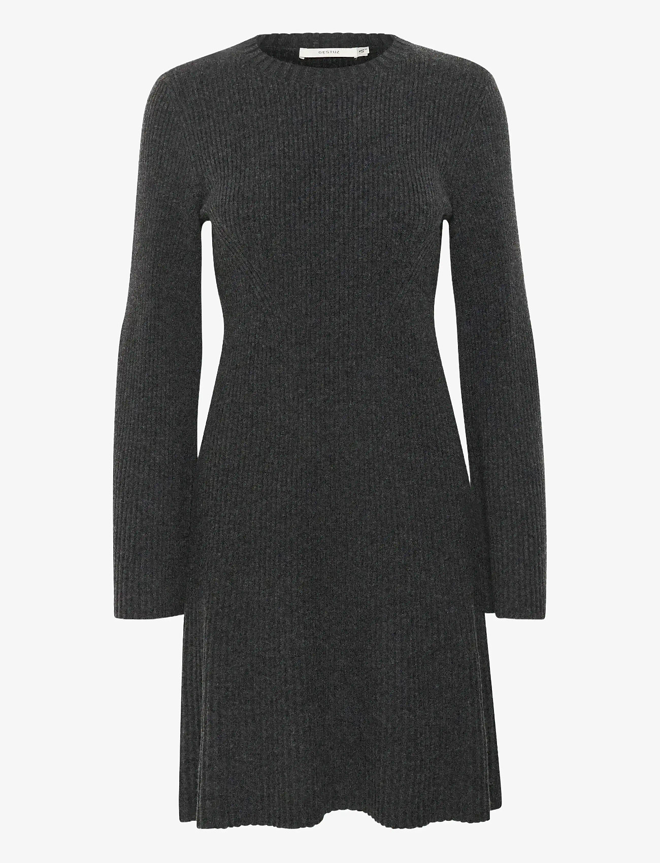 Gestuz - AntaliGZ wool short dress NOOS - knitted dresses - charcoal melange - 1