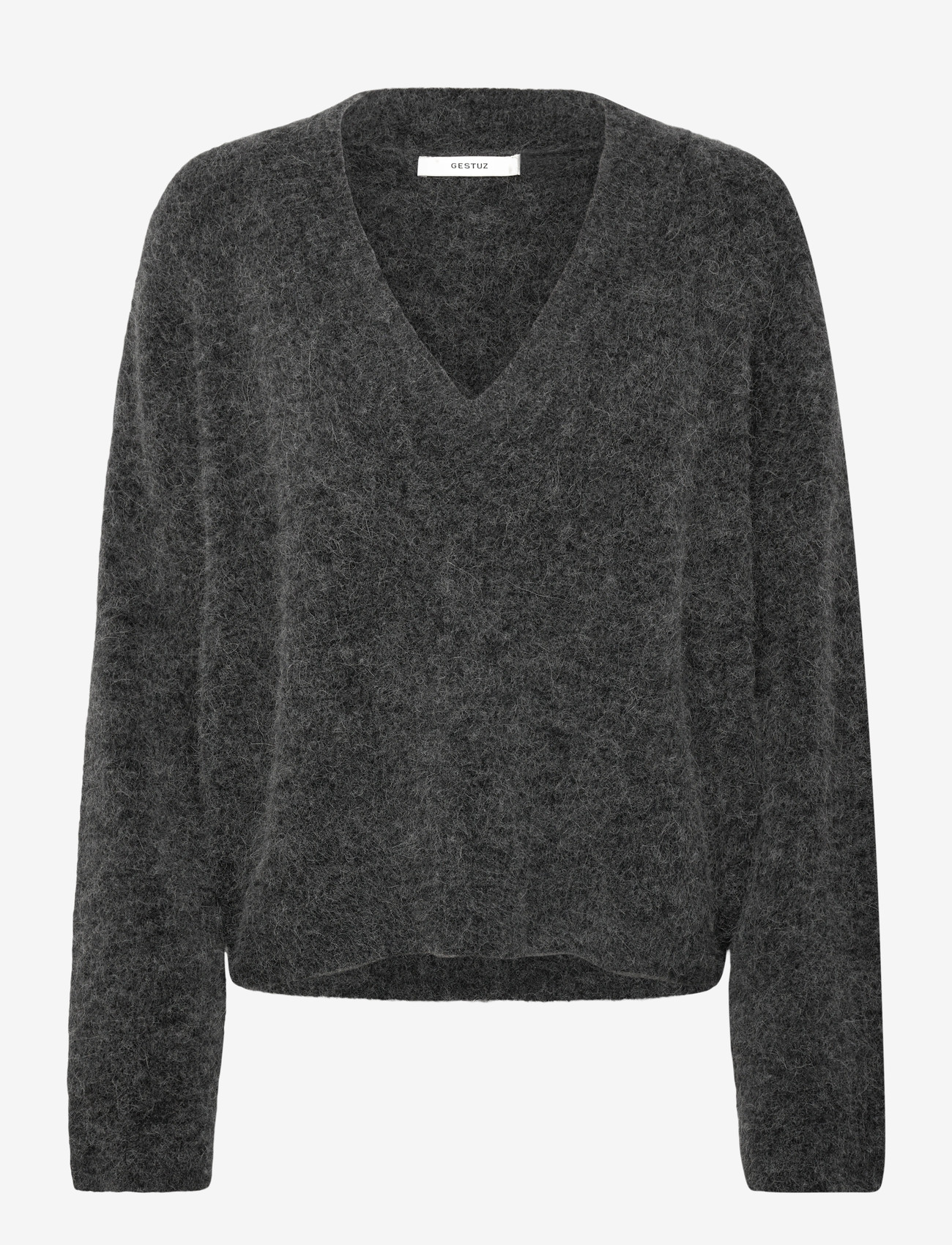 Gestuz - AlphaGZ V-neck - stickade tröjor - charcoal melange - 0
