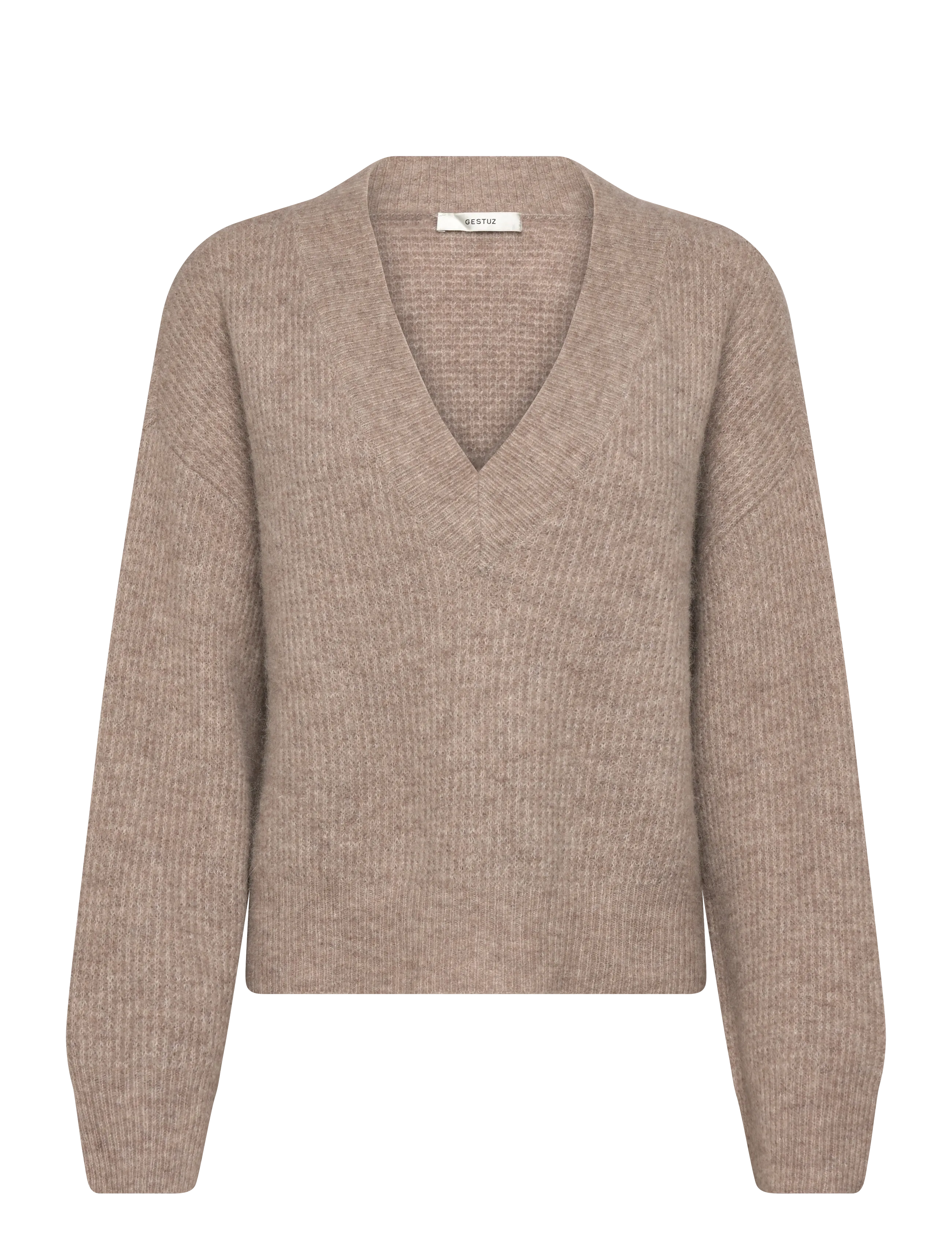Gestuz AlphaGZ V-neck - Stickat - WARM SAND MELANGE / beige