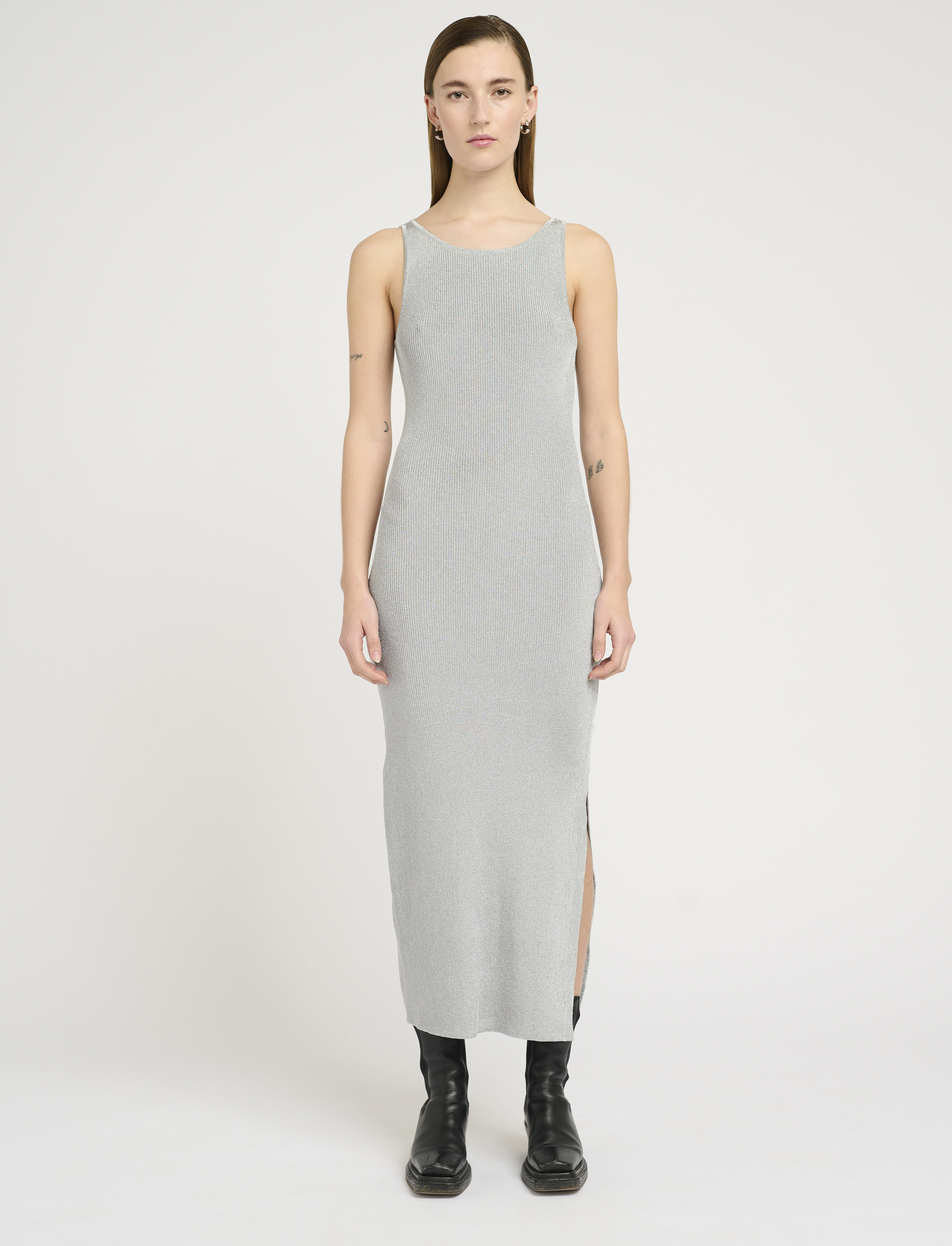Gestuz Silvigz Dress, Kvinder, Strikket Maxikjole, Sølv, Str: XS