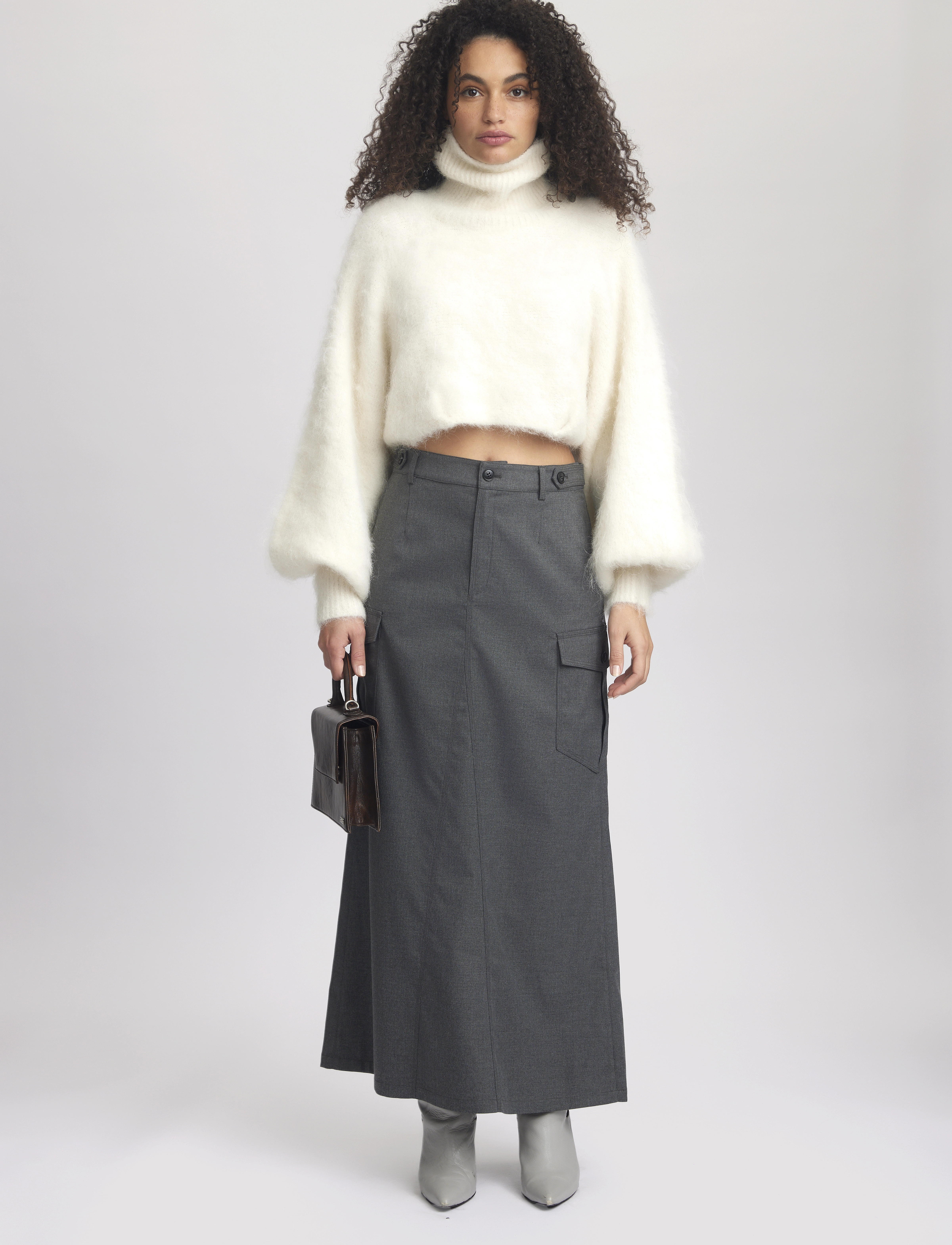 Gestuz - PaulaGZ melange HW long skirt - maxi nederdele - dark grey melange - 3