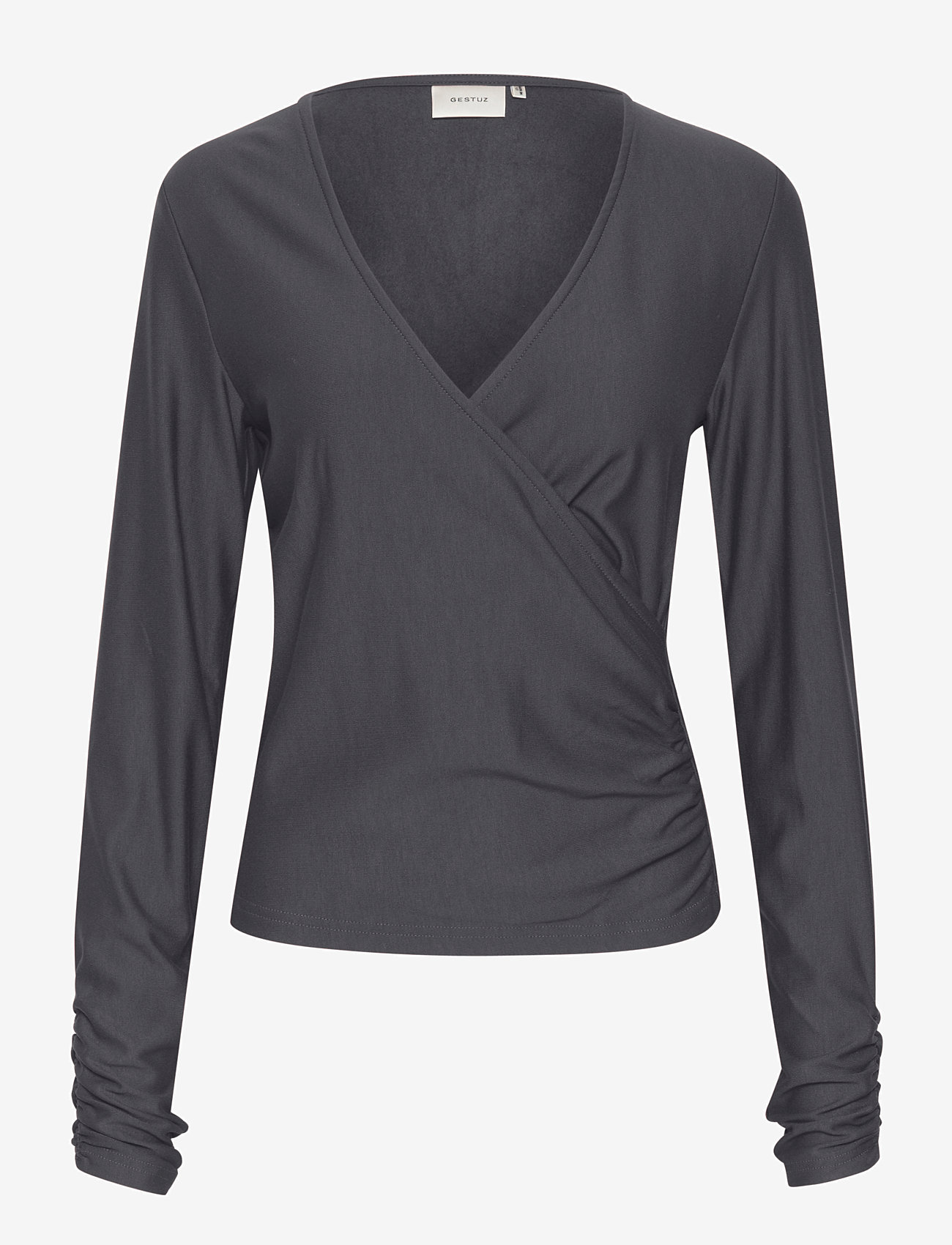 Gestuz - RifaGZ wrap top - långärmade blusar - gray pinstripe - 0