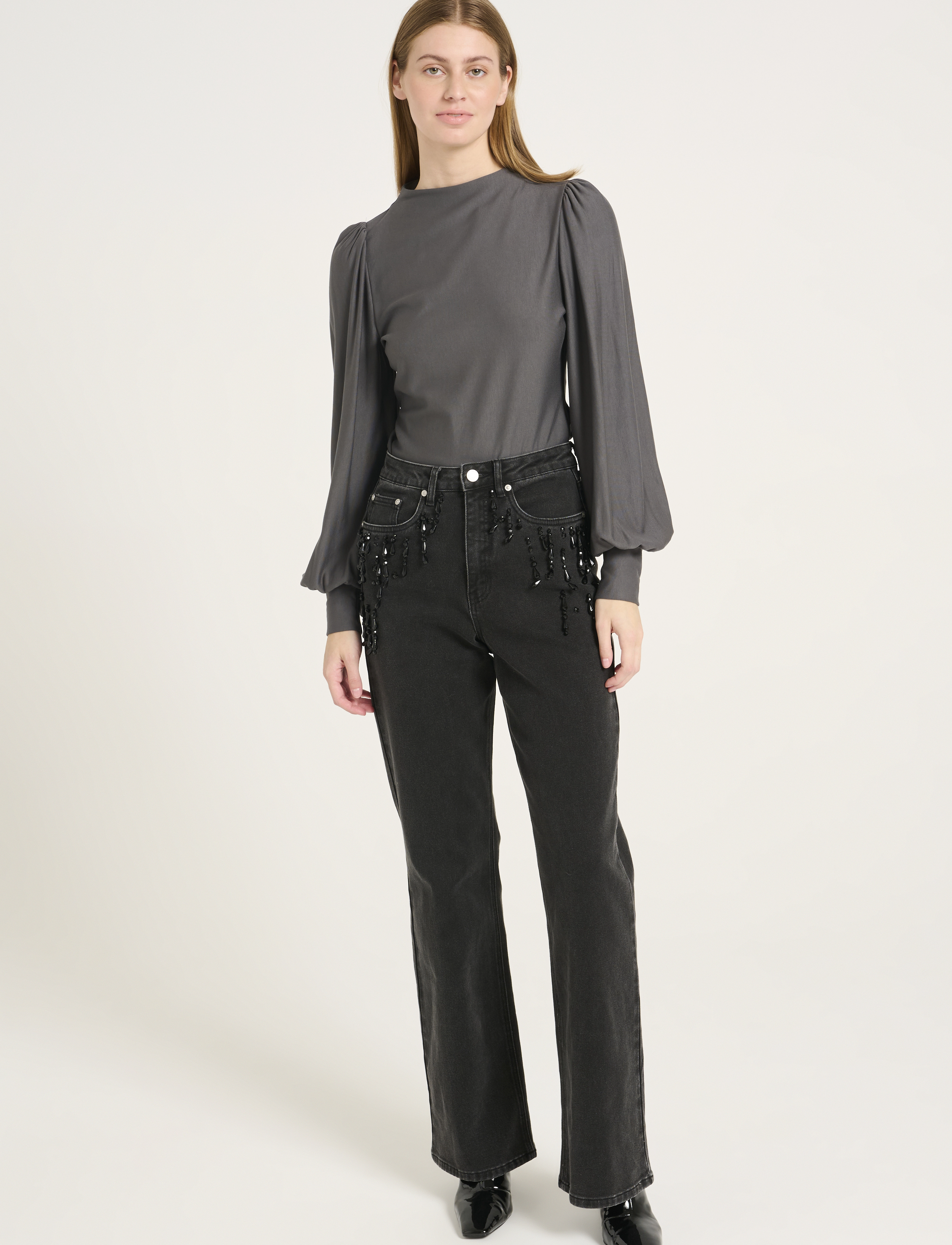 Gestuz - RifaGZ puff top - long-sleeved blouses - gray pinstripe - 3