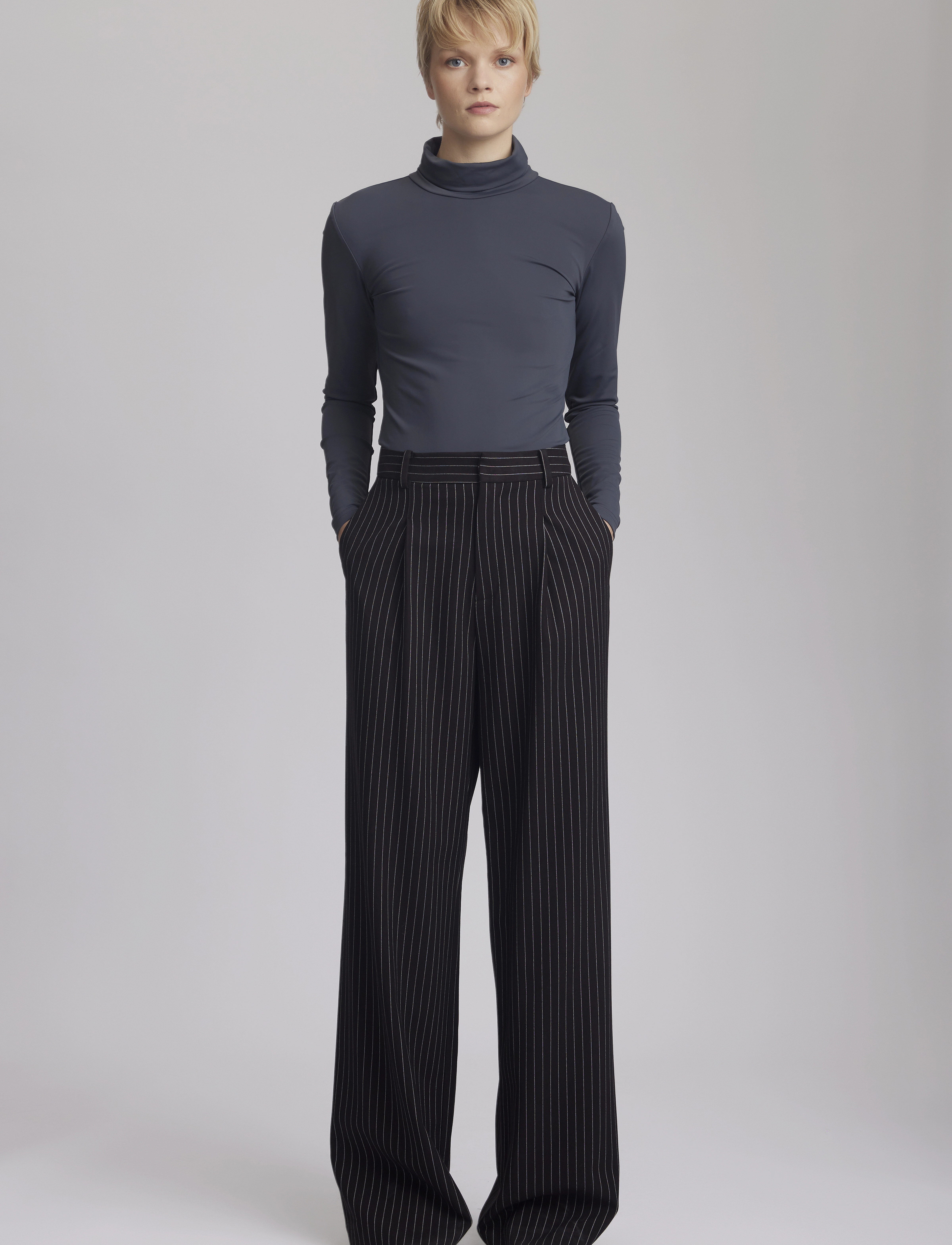 Gestuz - SanyaGZ ls high neck - pitkähihaiset t-paidat - gray pinstripe - 3