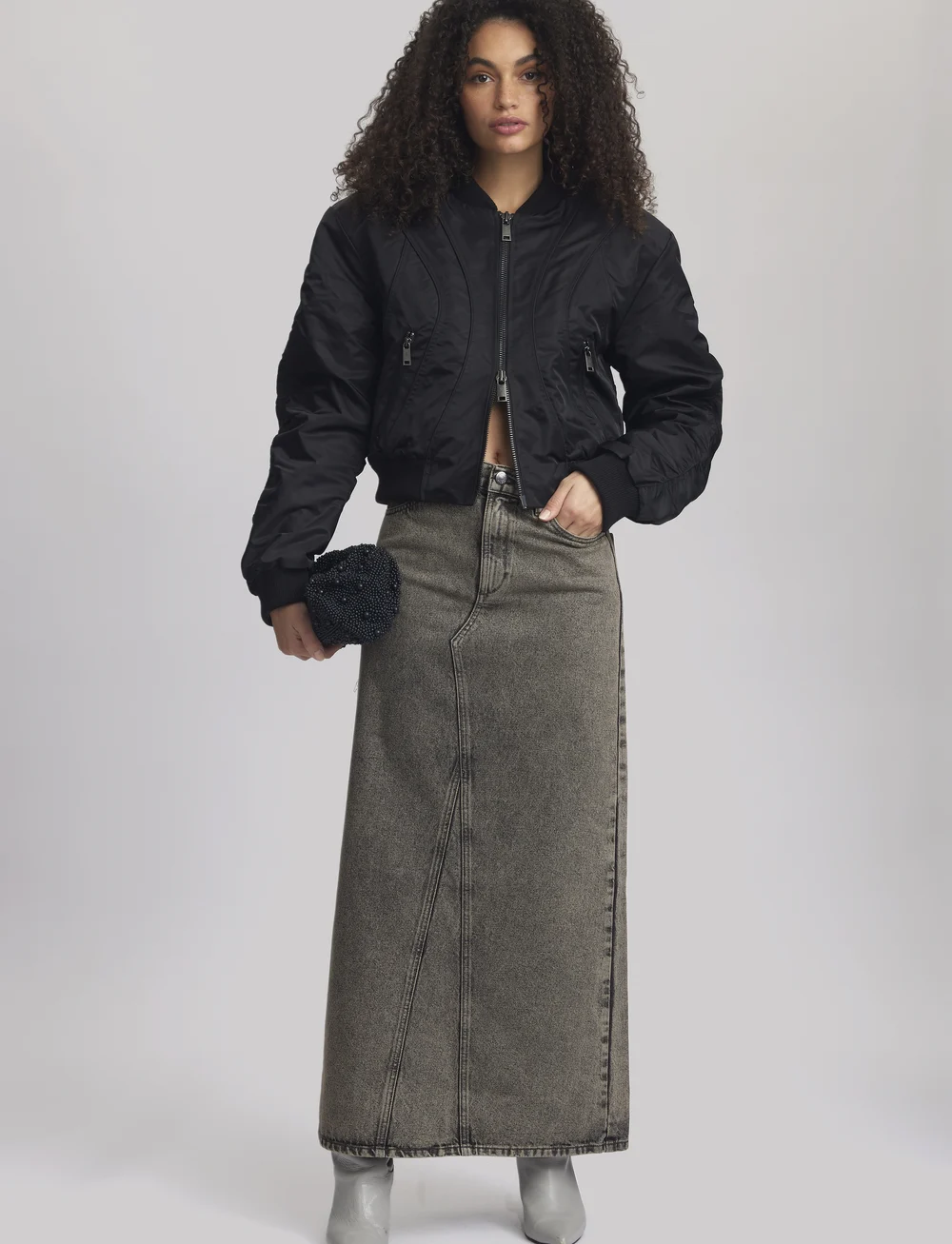Gestuz - BrendaGZ HW long skirt - denimnederdele - grey brown washed - 3