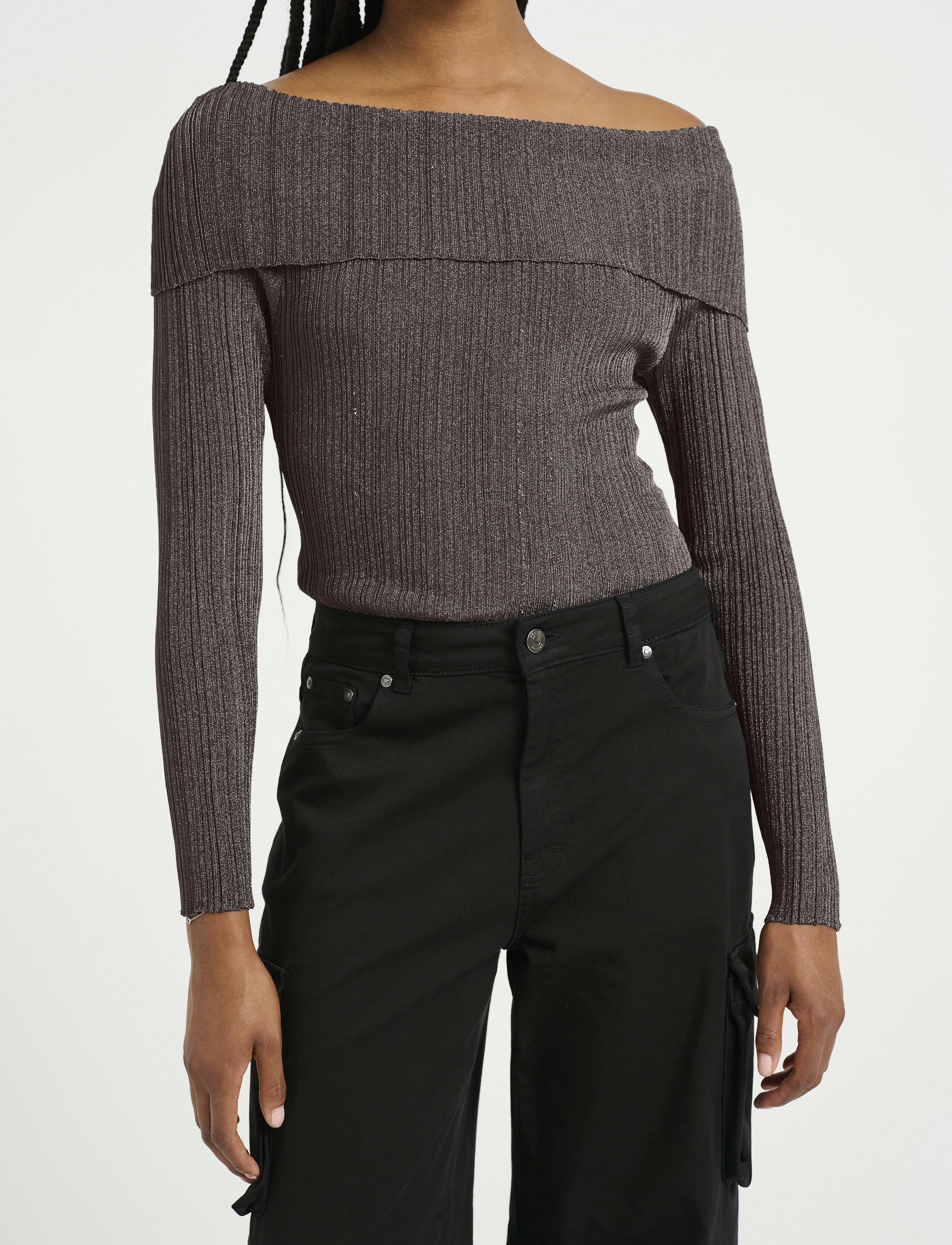 Gestuz - SilviGZ rib ls off shoulder - trøjer - warm grey metallic - 5